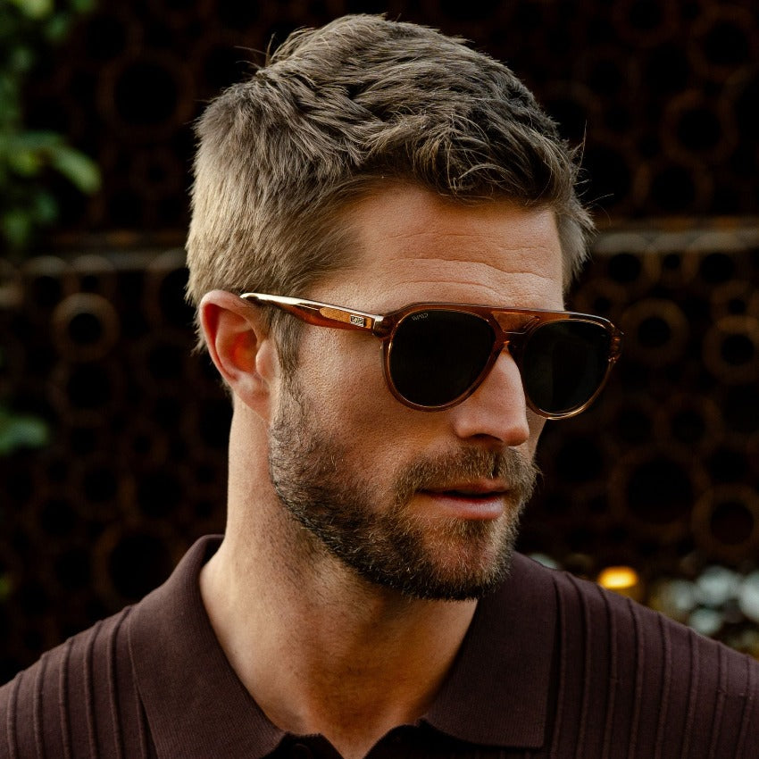Crystal Copper / Smoke Green Lens || Brown Aviator Frame Sunglasses with Green Polarized Lenses