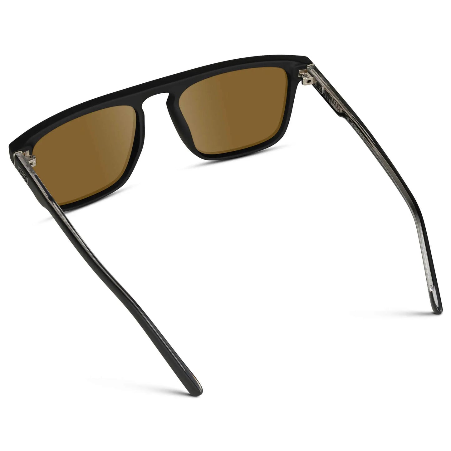 Matte Black / Amber || Back view of Men's Sleek and Modern Prescription Sunglasses with Matte Black Frame and Brown Lenses