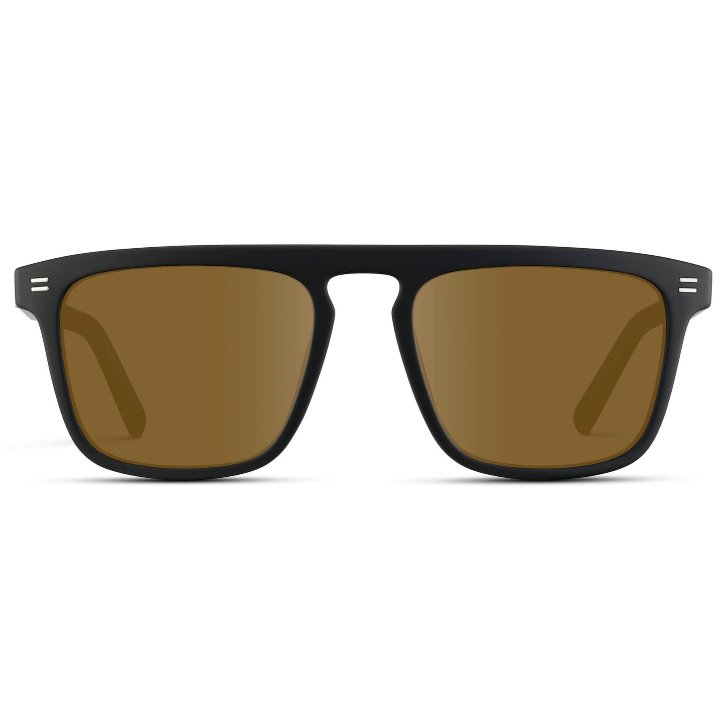 Matte Black / Amber Lens || Sleek and modern eyeglasses with thick, straight lines with slightly rounded corners in matte black frame with Amber lenses