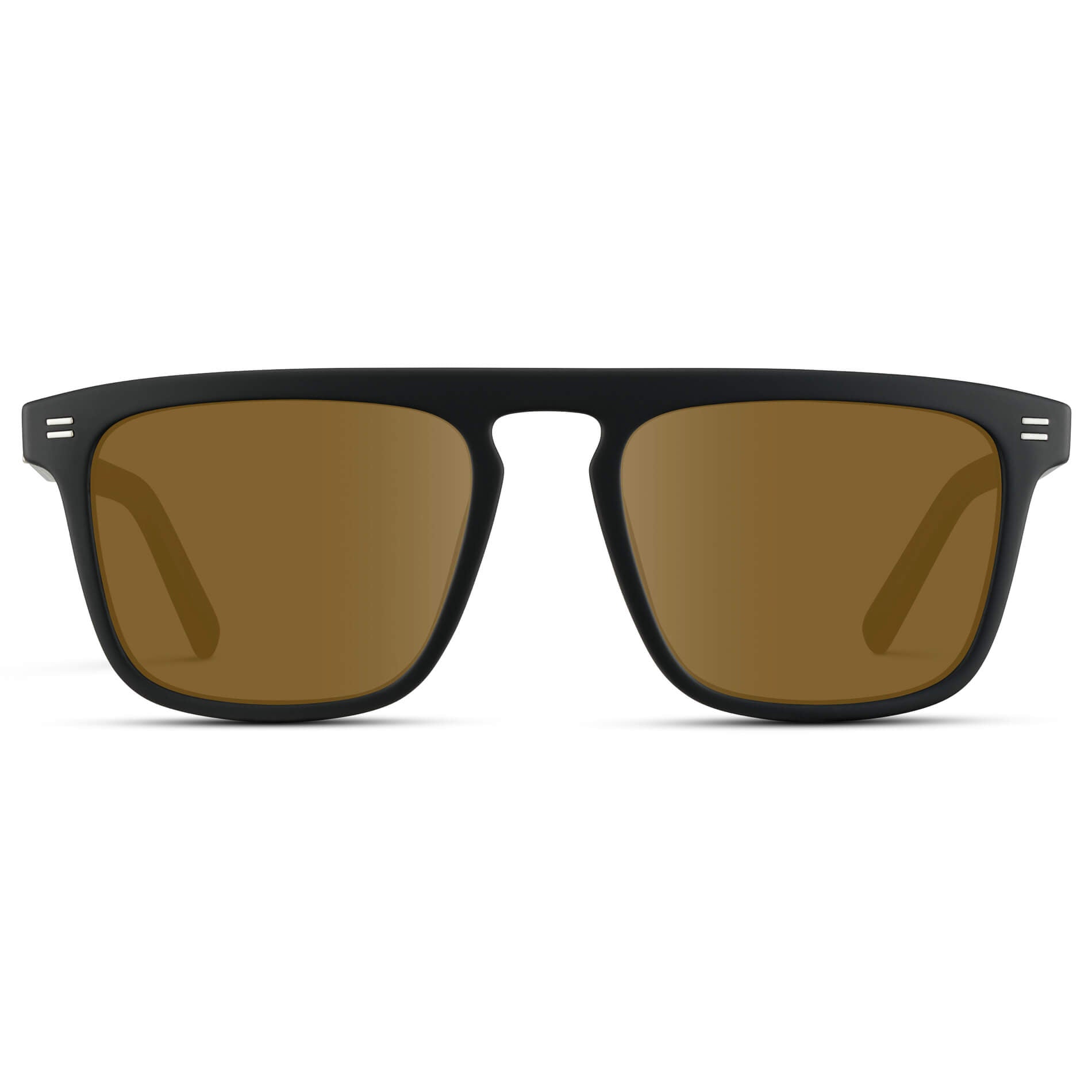 Matte Black / Amber Lens || Sleek and modern eyeglasses with thick, straight lines with slightly rounded corners in matte black frame with Amber lenses