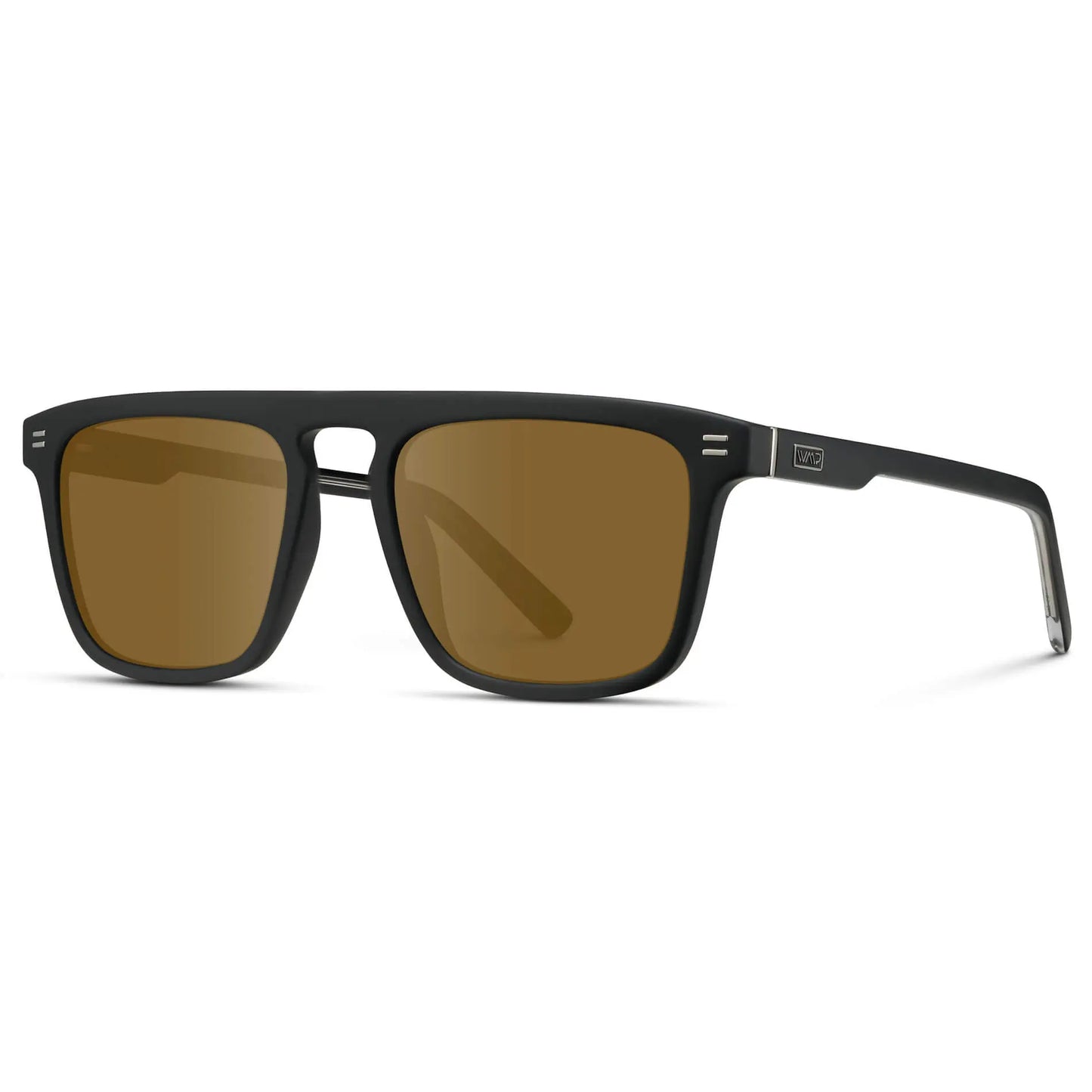 Matte Black / Amber || Side view of Men's Sleek and Modern Prescription Sunglasses with Matte Black Frame and Brown Lenses