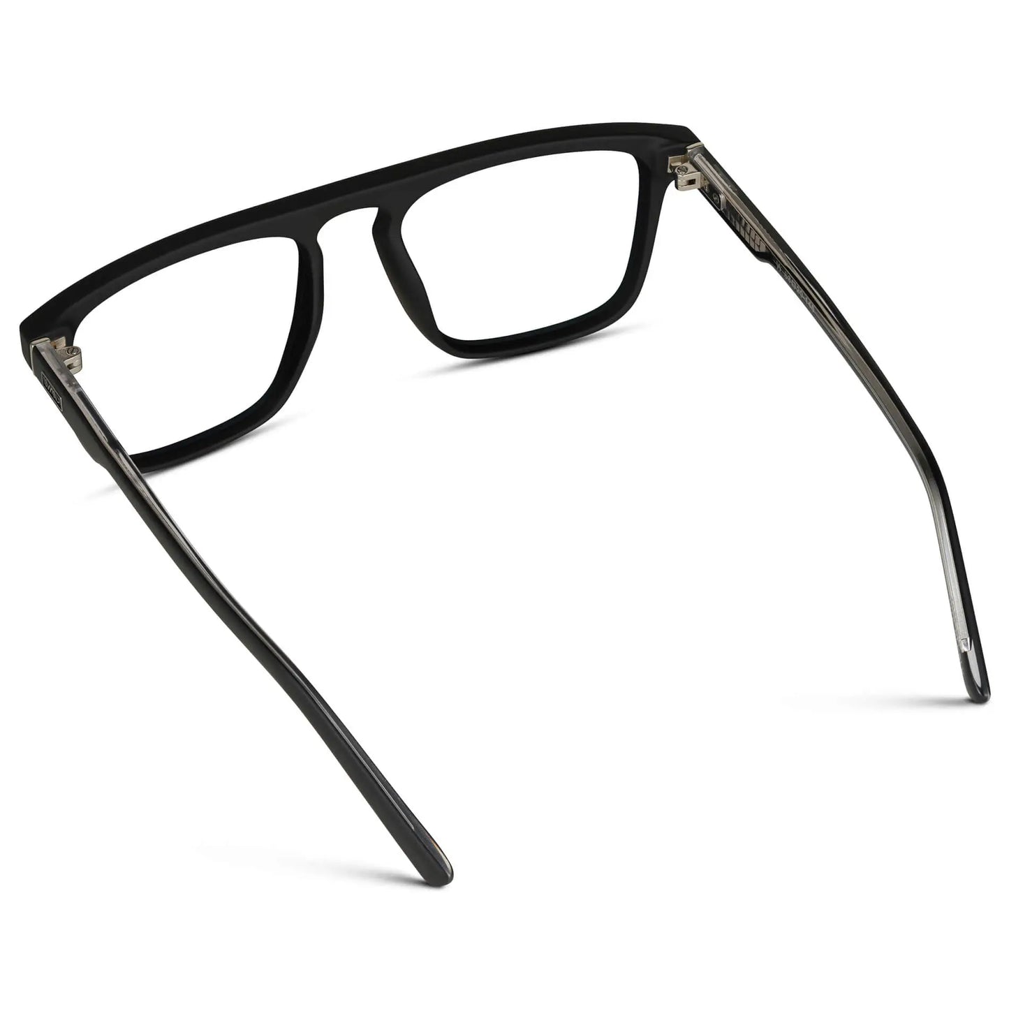 Matte Black || Back view of Men's Oversized Square Prescription Glasses with Black Frames and Clear Lenses on a white background