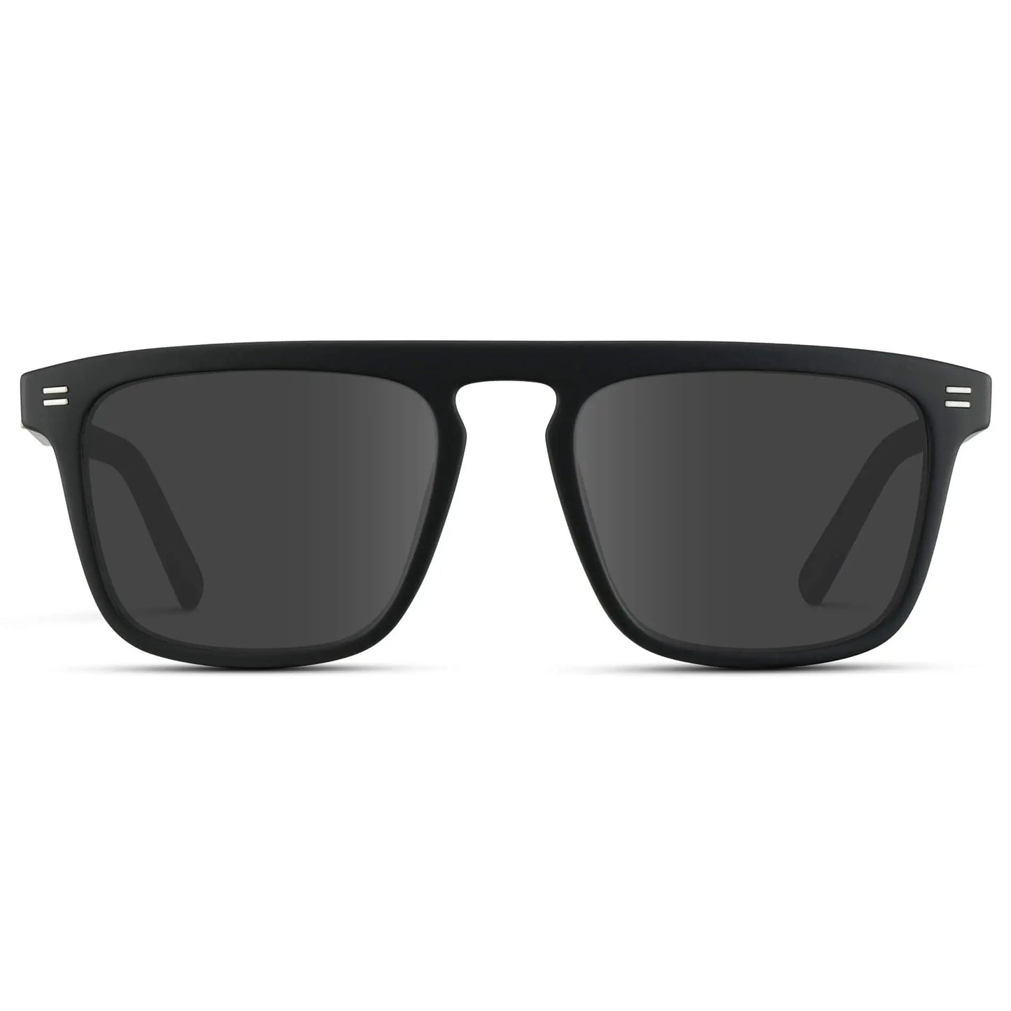 Matte Black / Grey || Front view of Men's Sleek and Modern Prescription Sunglasses with Matte Black Frame and Grey Lenses