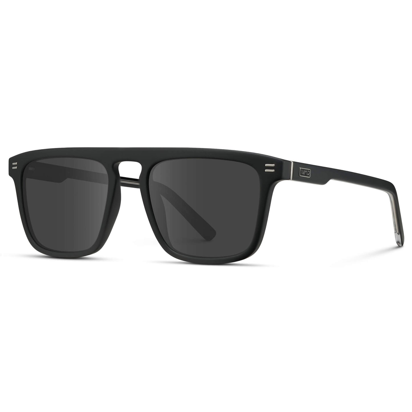 Matte Black / Grey Lens || Sleek and modern eyeglasses with thick, straight lines with slightly rounded corners in matte black frame with Grey lenses
