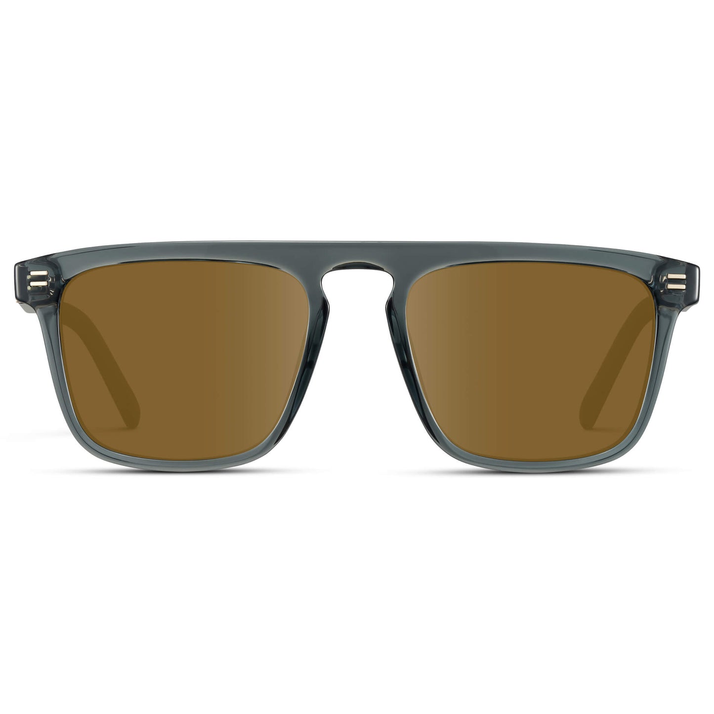 Crystal Stone Blue / Amber Lens || Sleek and modern eyeglasses with thick, straight lines with slightly rounded corners in nautical crystal blue frame with brown lenses