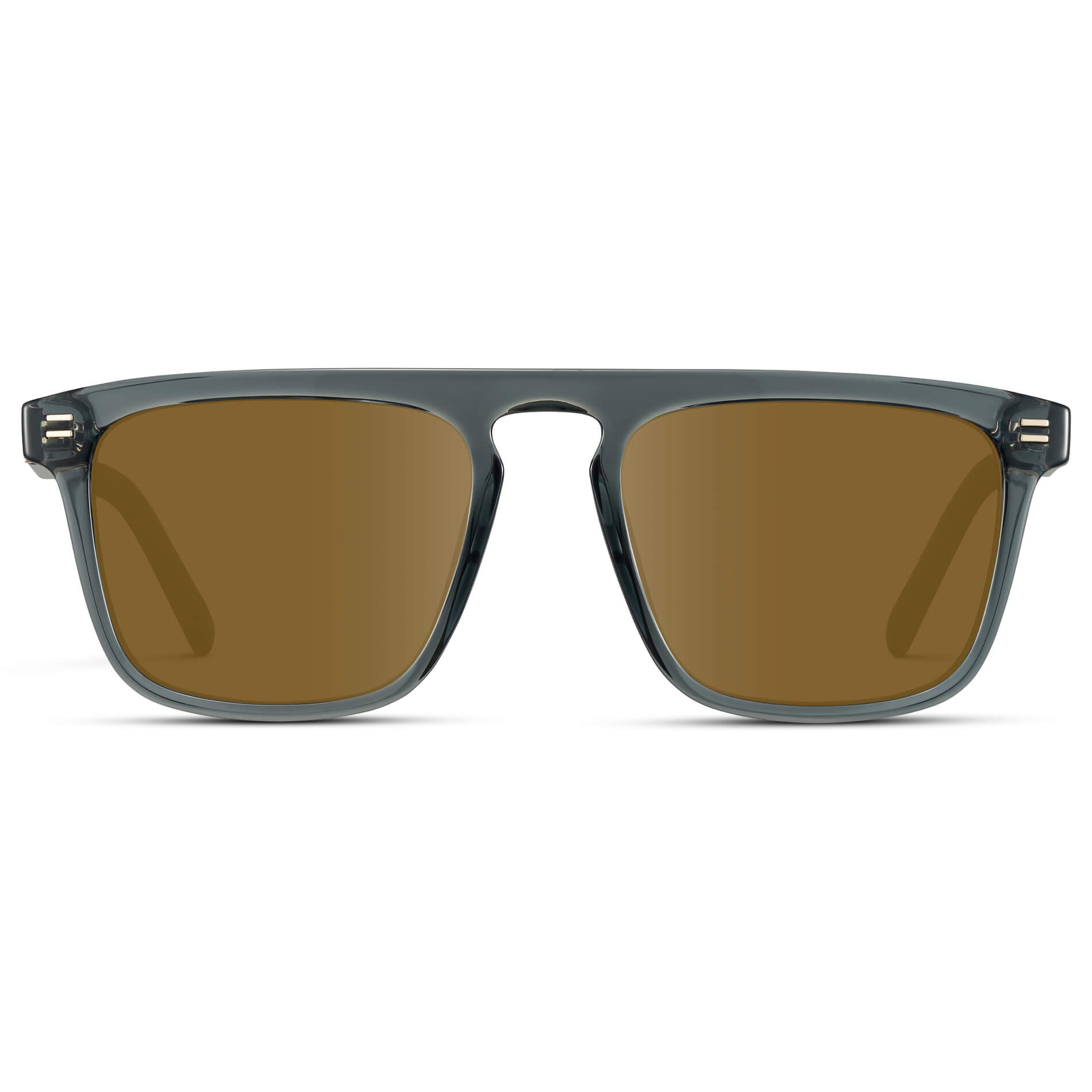 Crystal Stone Blue / Amber Lens || Sleek and modern eyeglasses with thick, straight lines with slightly rounded corners in nautical crystal blue frame with brown lenses