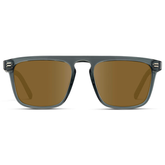 Crystal Stone Blue / Amber Lens || Sleek and modern eyeglasses with thick, straight lines with slightly rounded corners in nautical crystal blue frame with brown lenses