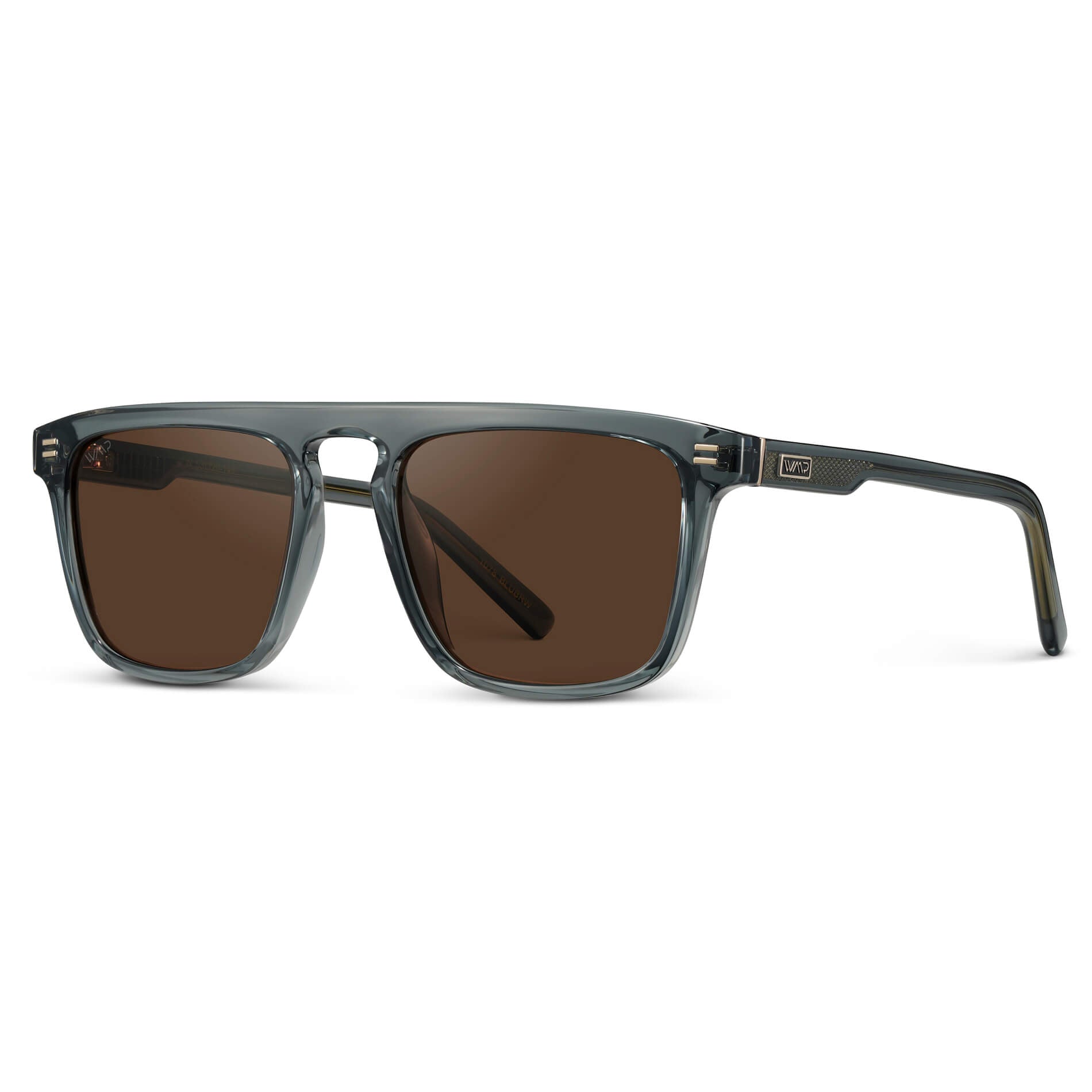 Crystal Stone Blue / Brown Lens || Blue Square Sunglasses with Brown Lenses