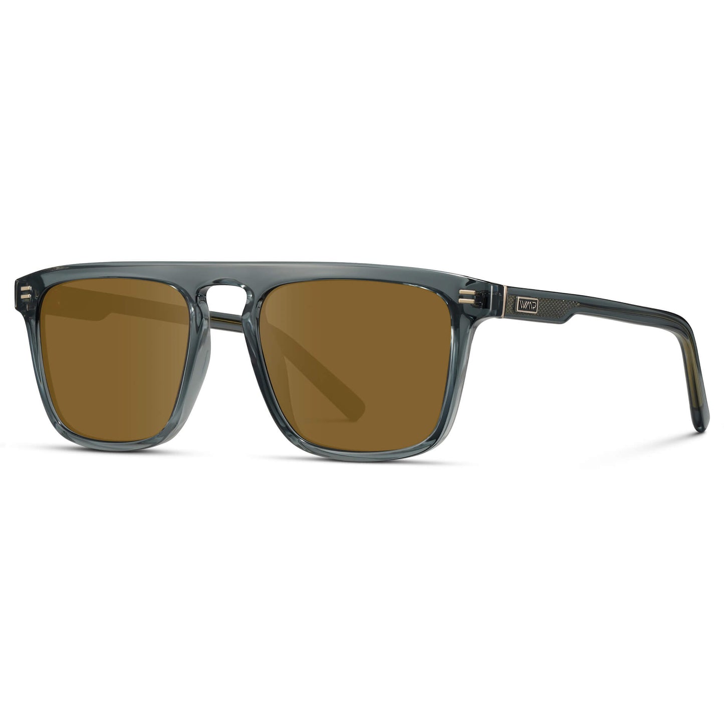 Crystal Stone Blue / Amber Lens || Sleek and modern eyeglasses with thick, straight lines with slightly rounded corners in nautical crystal blue frame with brown lenses