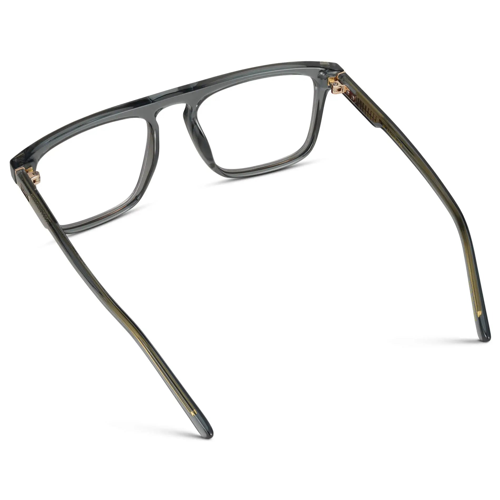 Crystal Stone Blue || Back view of Men's Oversized Square Prescription Glasses with Crystal Stone Blue Frames and Clear Lenses on a white background