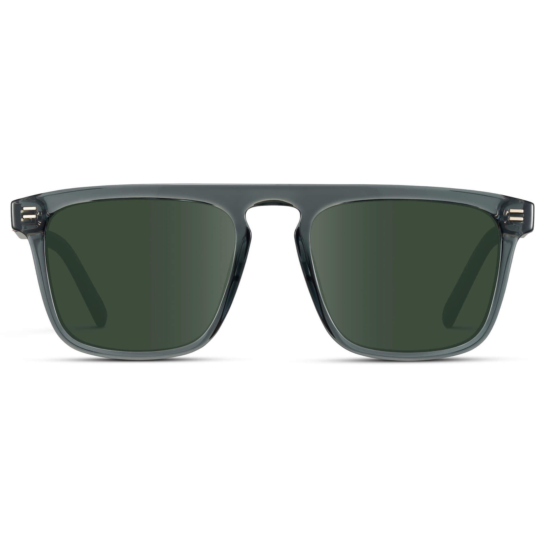 Crystal Stone Blue / G15 Lens || Sleek and modern eyeglasses with thick, straight lines with slightly rounded corners in nautical crystal blue frame with green lenses