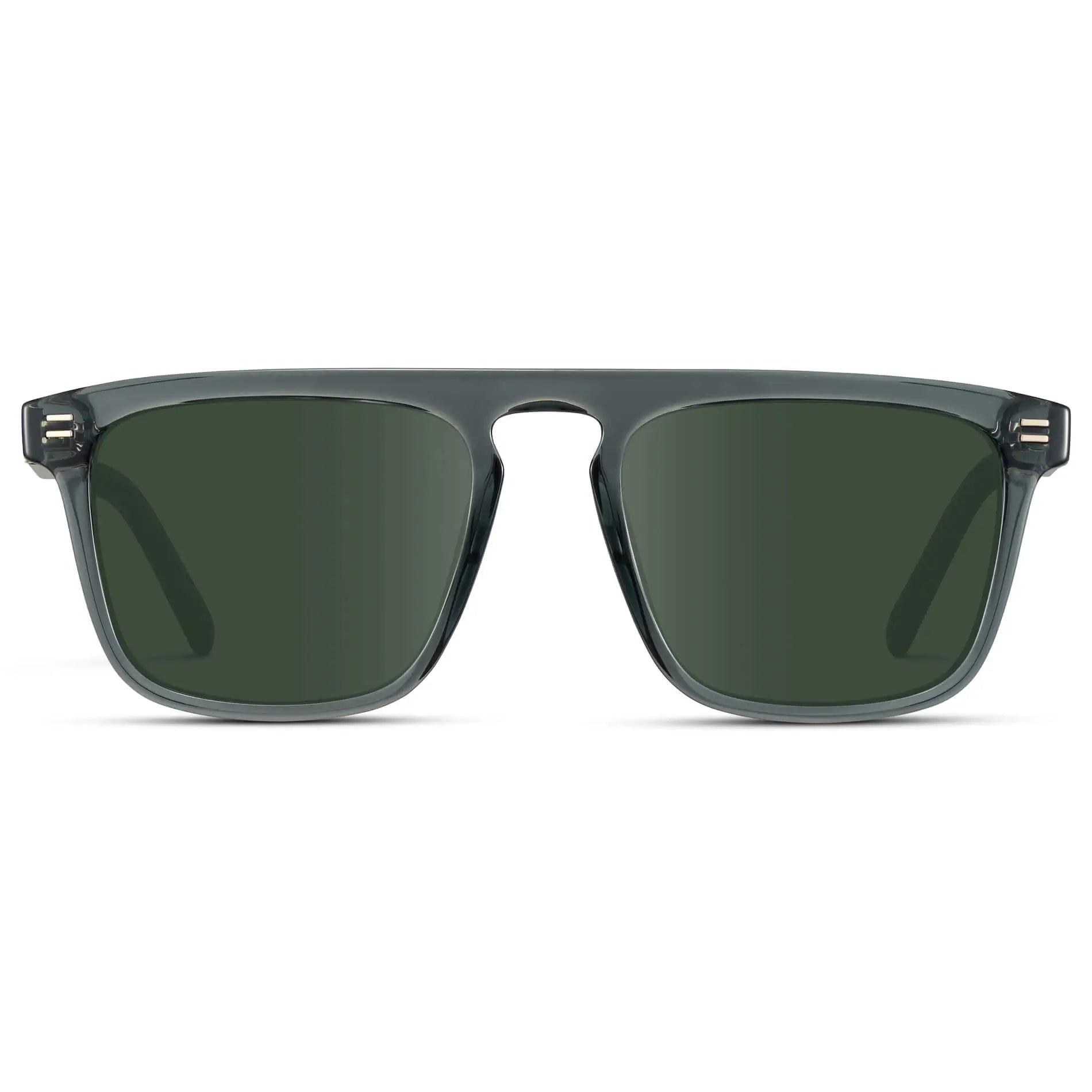 Crystal Stone Blue / G15 || Front view of Men's Sleek and Modern Prescription Sunglasses with Crystal Blue Frame and Green Lenses