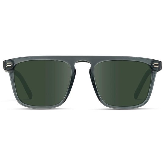 Crystal Stone Blue / G15 Lens || Sleek and modern eyeglasses with thick, straight lines with slightly rounded corners in nautical crystal blue frame with green lenses