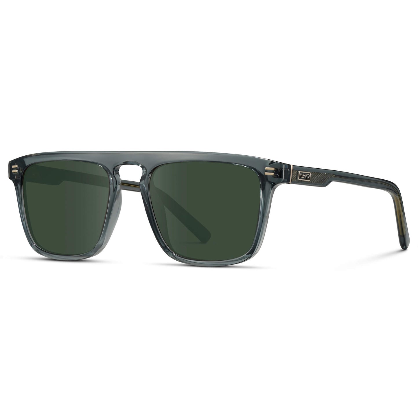 Crystal Stone Blue / G15 Lens || Sleek and modern eyeglasses with thick, straight lines with slightly rounded corners in nautical crystal blue frame with green lenses