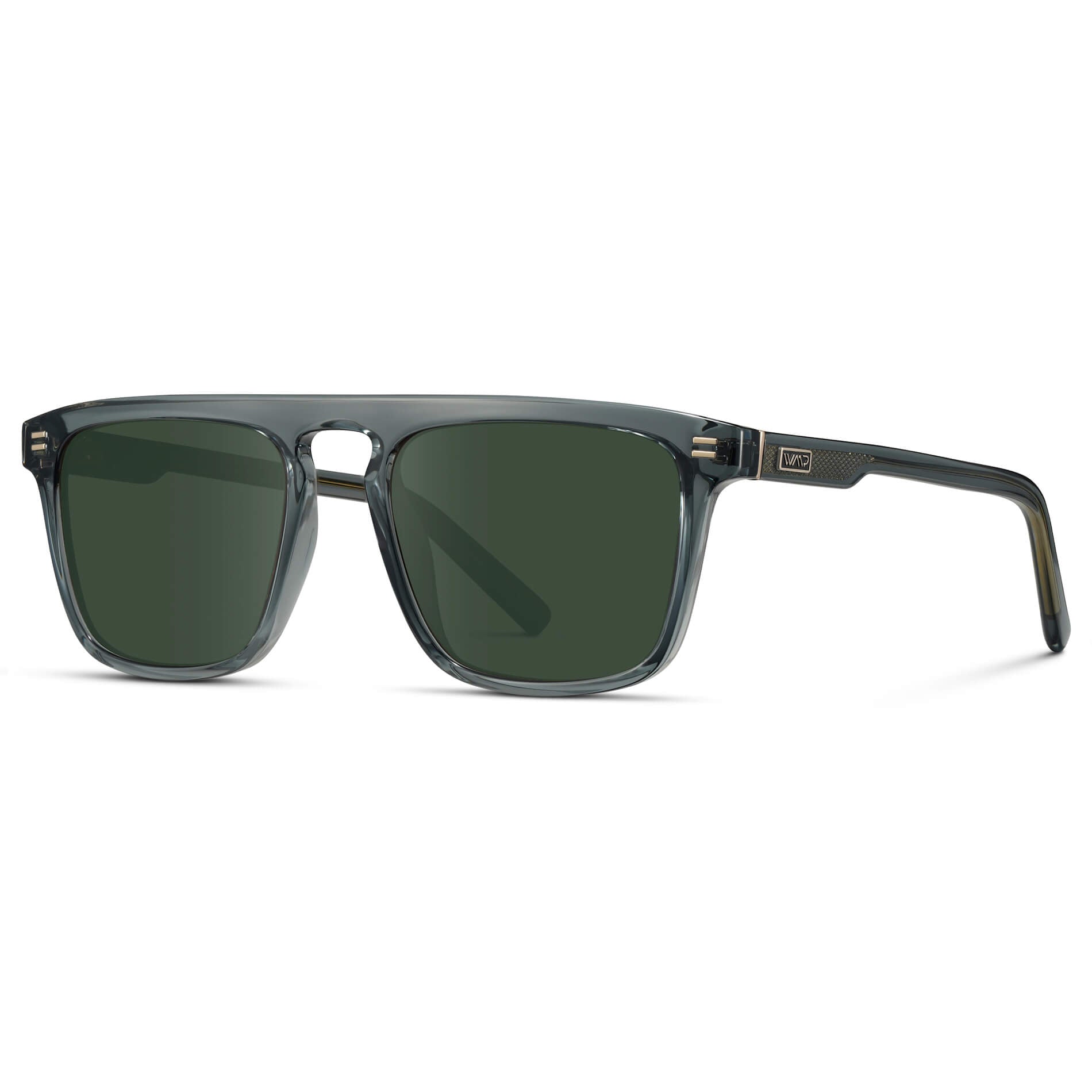 Crystal Stone Blue / G15 Lens || Sleek and modern eyeglasses with thick, straight lines with slightly rounded corners in nautical crystal blue frame with green lenses