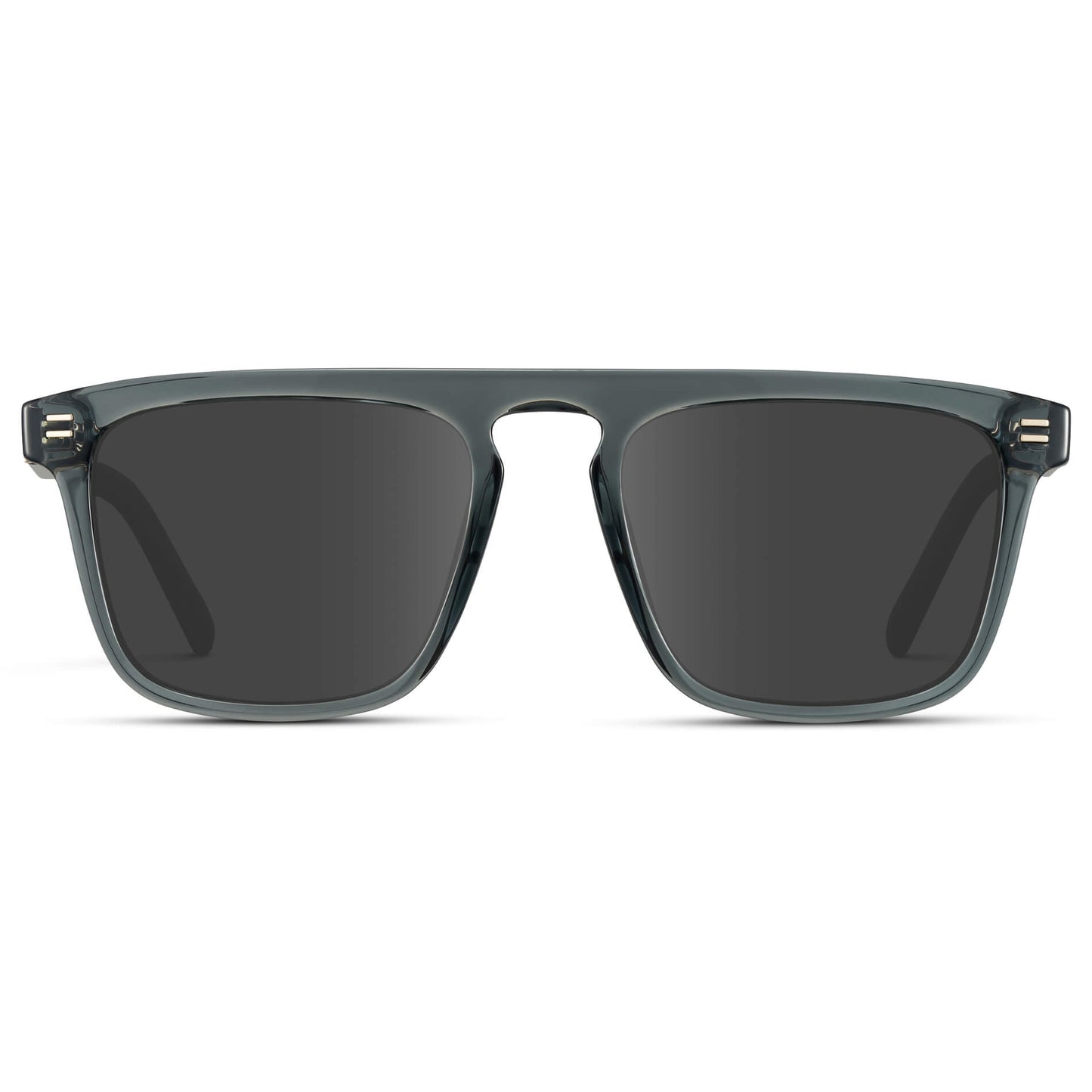 Crystal Stone Blue / Grey Lens || Sleek and modern eyeglasses with thick, straight lines with slightly rounded corners in nautical crystal blue frame with dark grey lenses