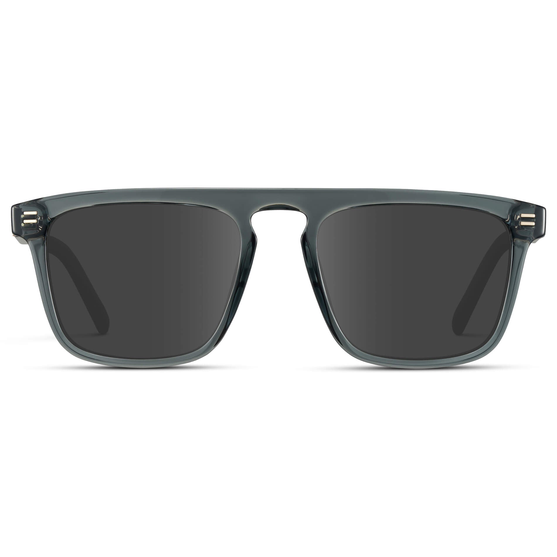 Crystal Stone Blue / Grey Lens || Sleek and modern eyeglasses with thick, straight lines with slightly rounded corners in nautical crystal blue frame with dark grey lenses