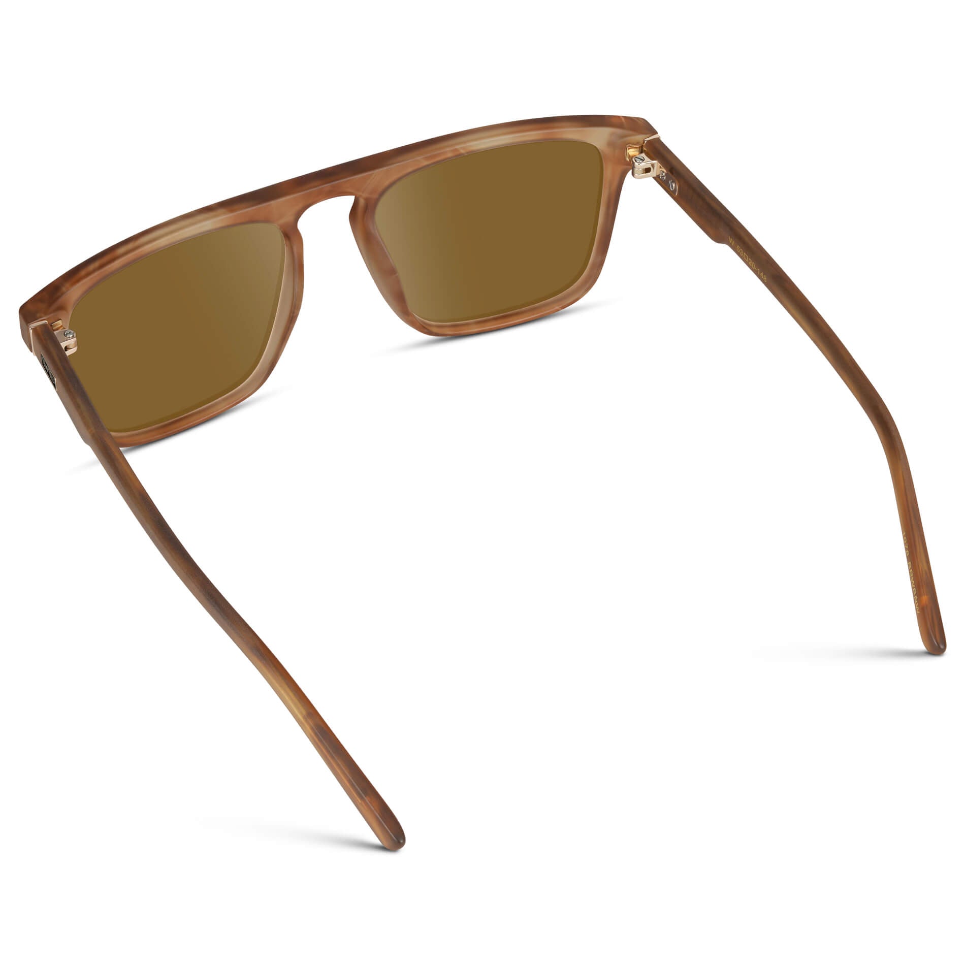 Frosted Oakwood Brown / Amber Lens || Sleek and modern eyeglasses with thick, straight lines with slightly rounded corners in frosted oakwood brown frame with brown lens