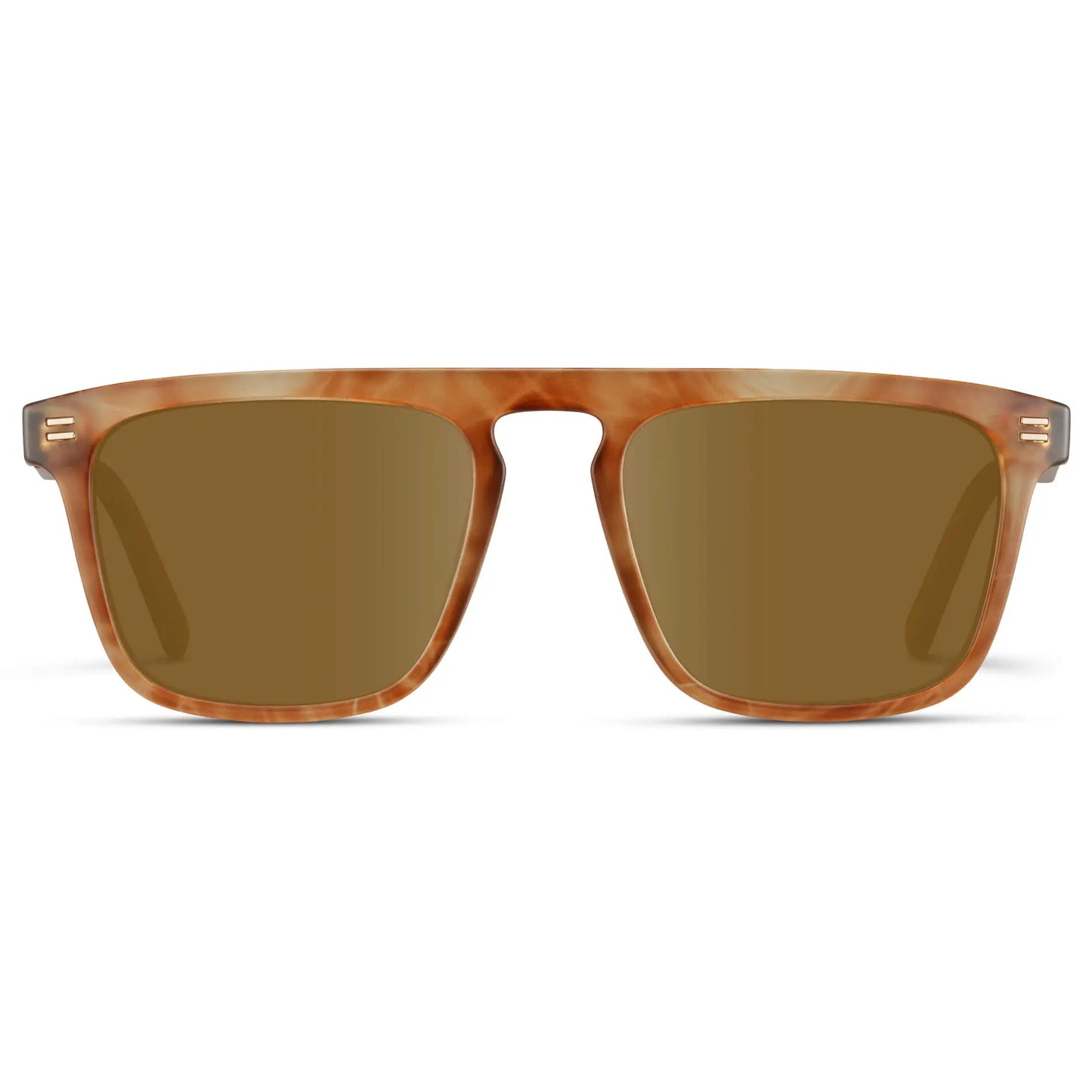 Frosted Oakwood Brown / Amber || Front view of Men's Sleek and Modern Prescription Sunglasses with Frosted Oakwood Brown Frame and Amber Lenses