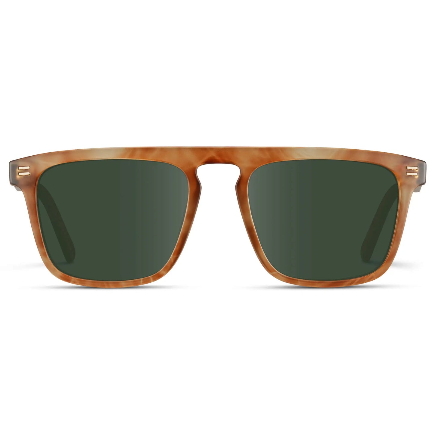 Frosted Oakwood Brown / G15 || Front view of Men's Sleek and Modern Prescription Sunglasses with Frosted Oakwood Brown Frame and Green Lenses