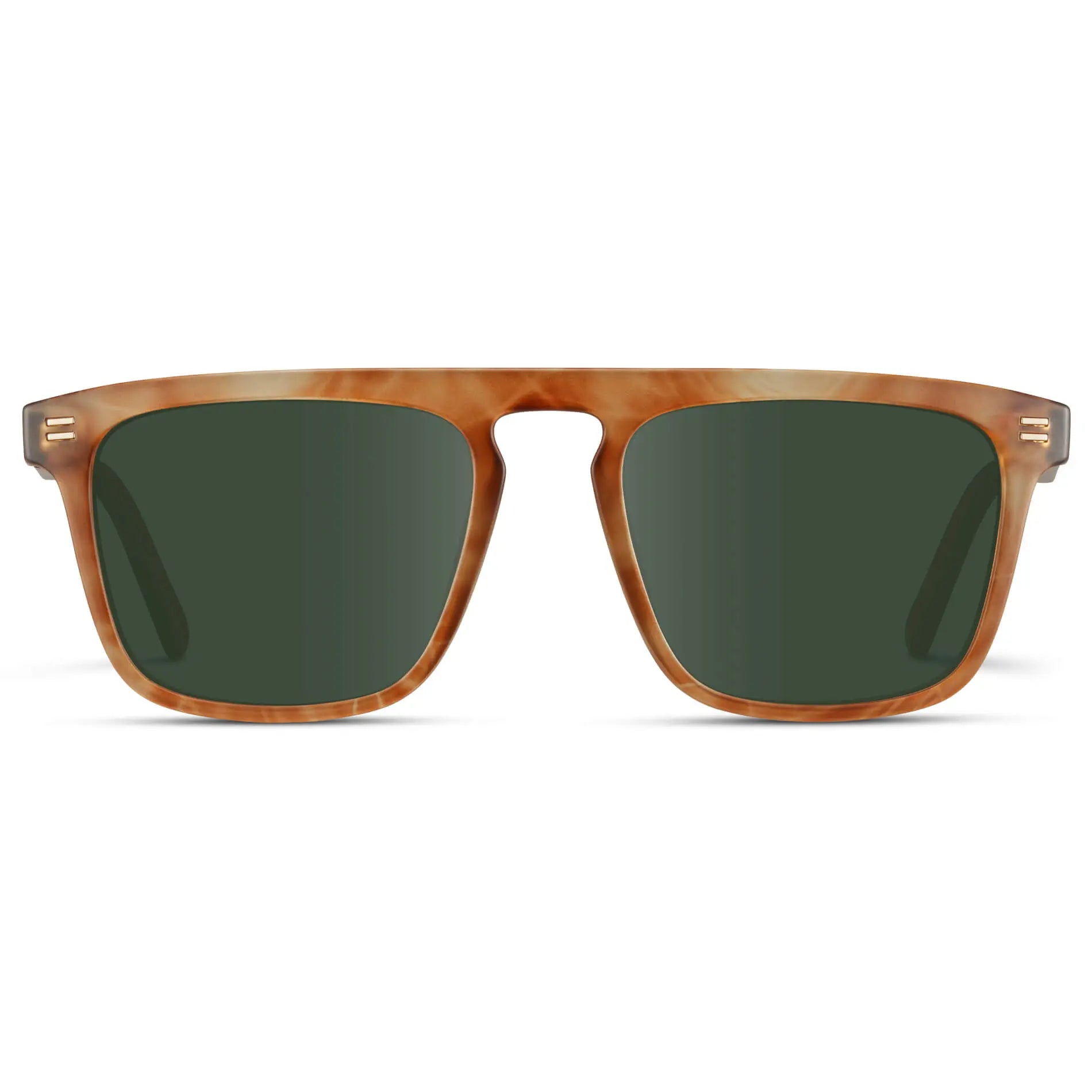 Frosted Oakwood Brown / G15 || Front view of Men's Sleek and Modern Prescription Sunglasses with Frosted Oakwood Brown Frame and Green Lenses