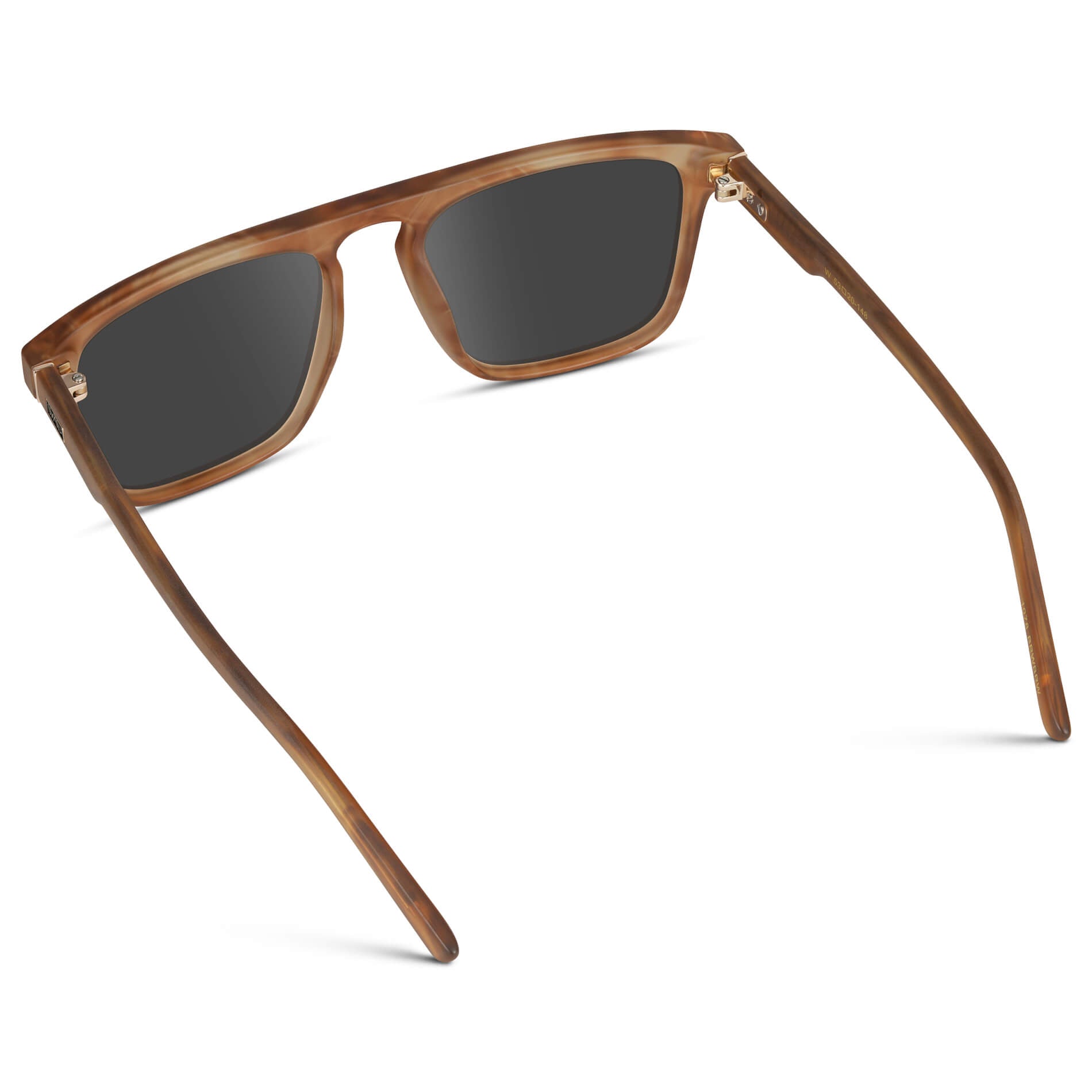 Frosted Oakwood Brown / Grey Lens || Sleek and modern eyeglasses with thick, straight lines with slightly rounded corners in frosted oakwood brown frame with dark grey lens