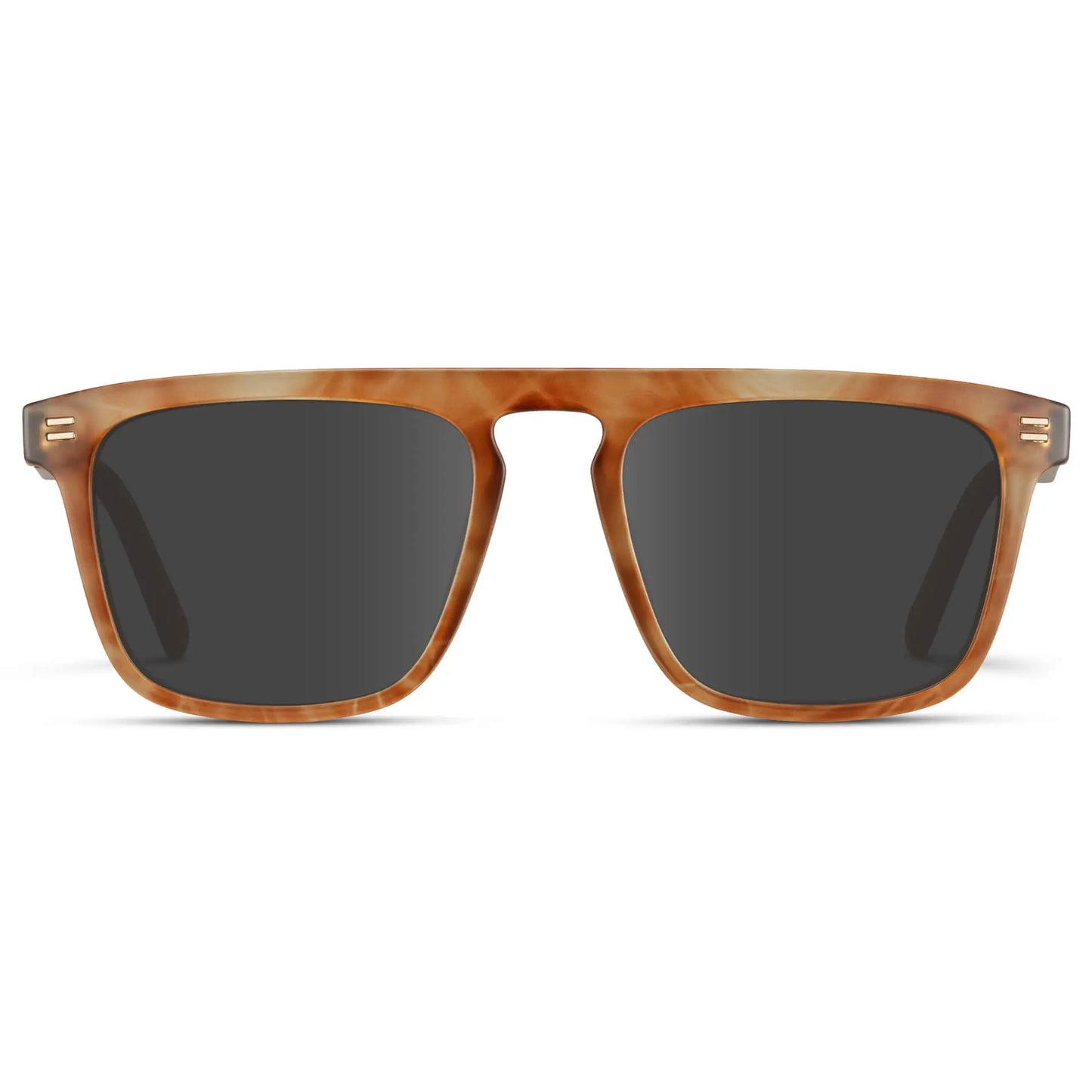 Frosted Oakwood Brown / Grey || Front view of Men's Sleek and Modern Prescription Sunglasses with Frosted Oakwood Brown Frame and Grey Lenses