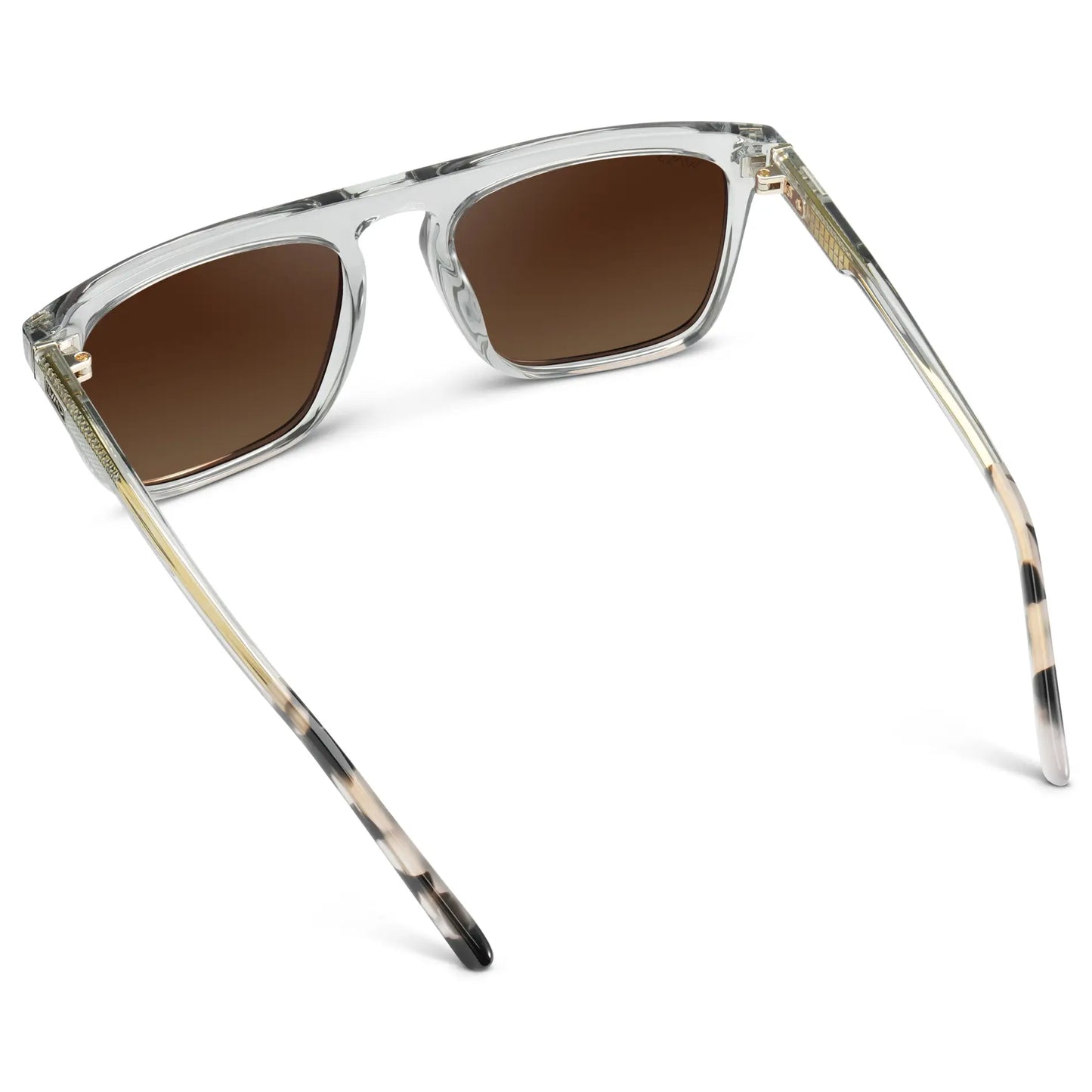 Ice Grey / Brown Gold Gradient Lens || Back view of Men's Ice Grey Square Sunglasses with Brown Gold Gradient Polarized Lenses on a white background