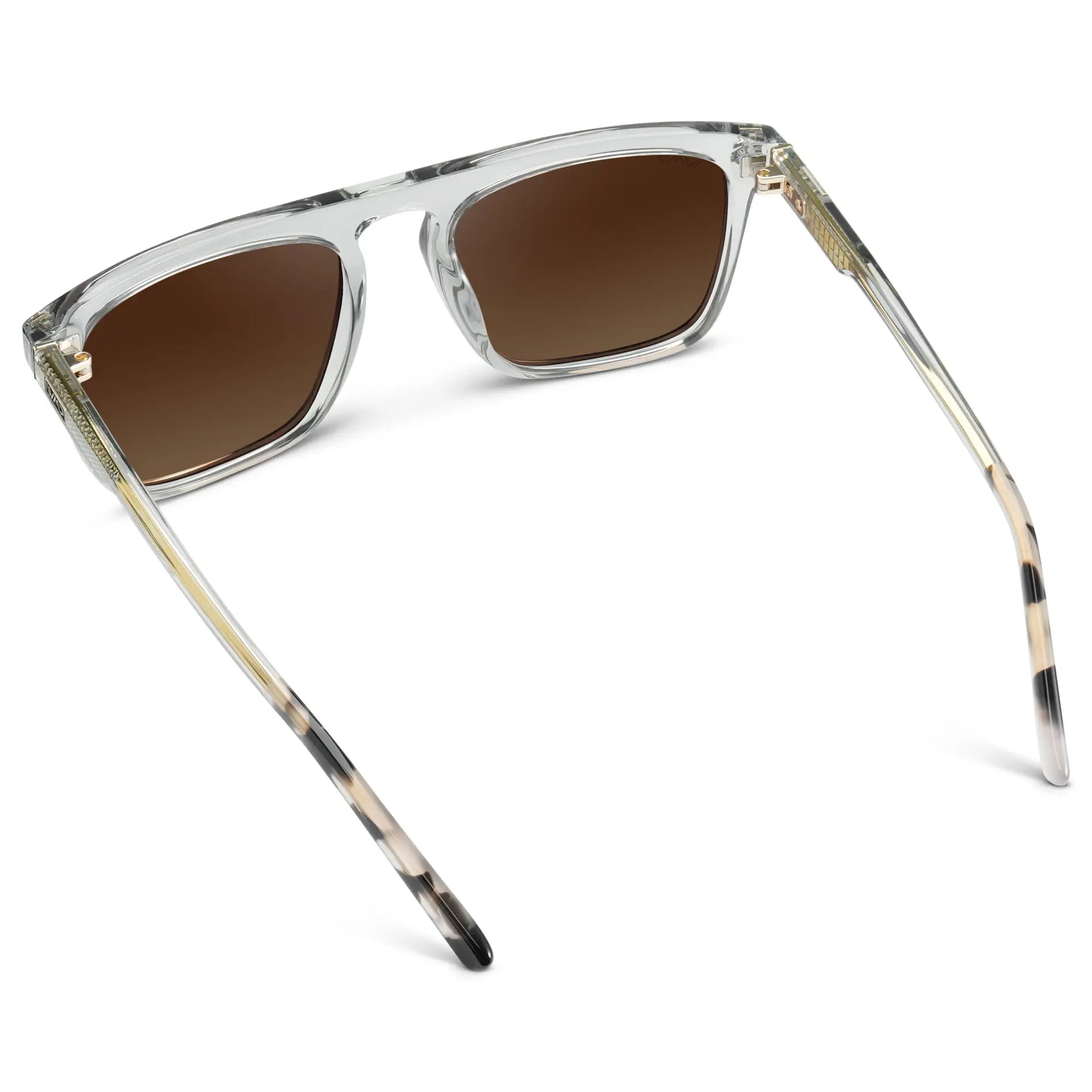 Ice Grey / Brown Gold Gradient Lens || Back view of Men's Ice Grey Square Sunglasses with Brown Gold Gradient Polarized Lenses on a white background