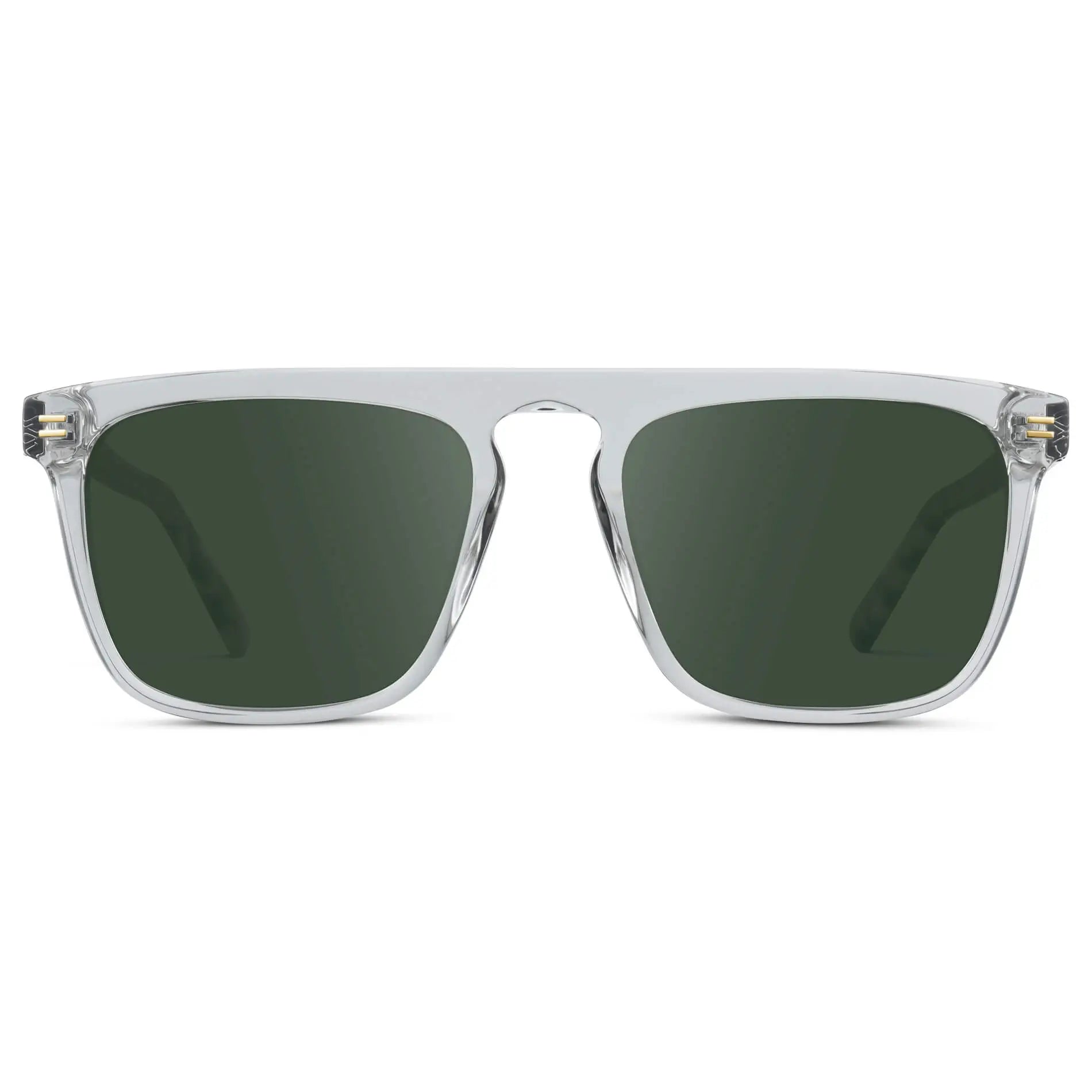 Ice Grey / G15 || Men's Oversized Square Prescription Sunglasses with Ice Grey Frames and Green Lenses on a white background
