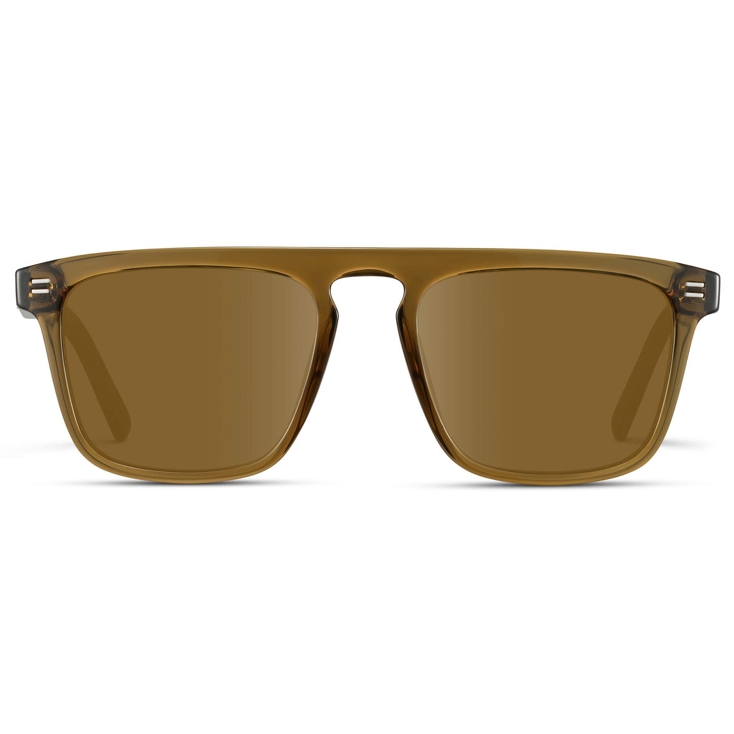 Crystal Verde / Amber Lens || Sleek and modern eyeglasses with thick, straight lines with slightly rounded corners in crystal verde frame with amber lens