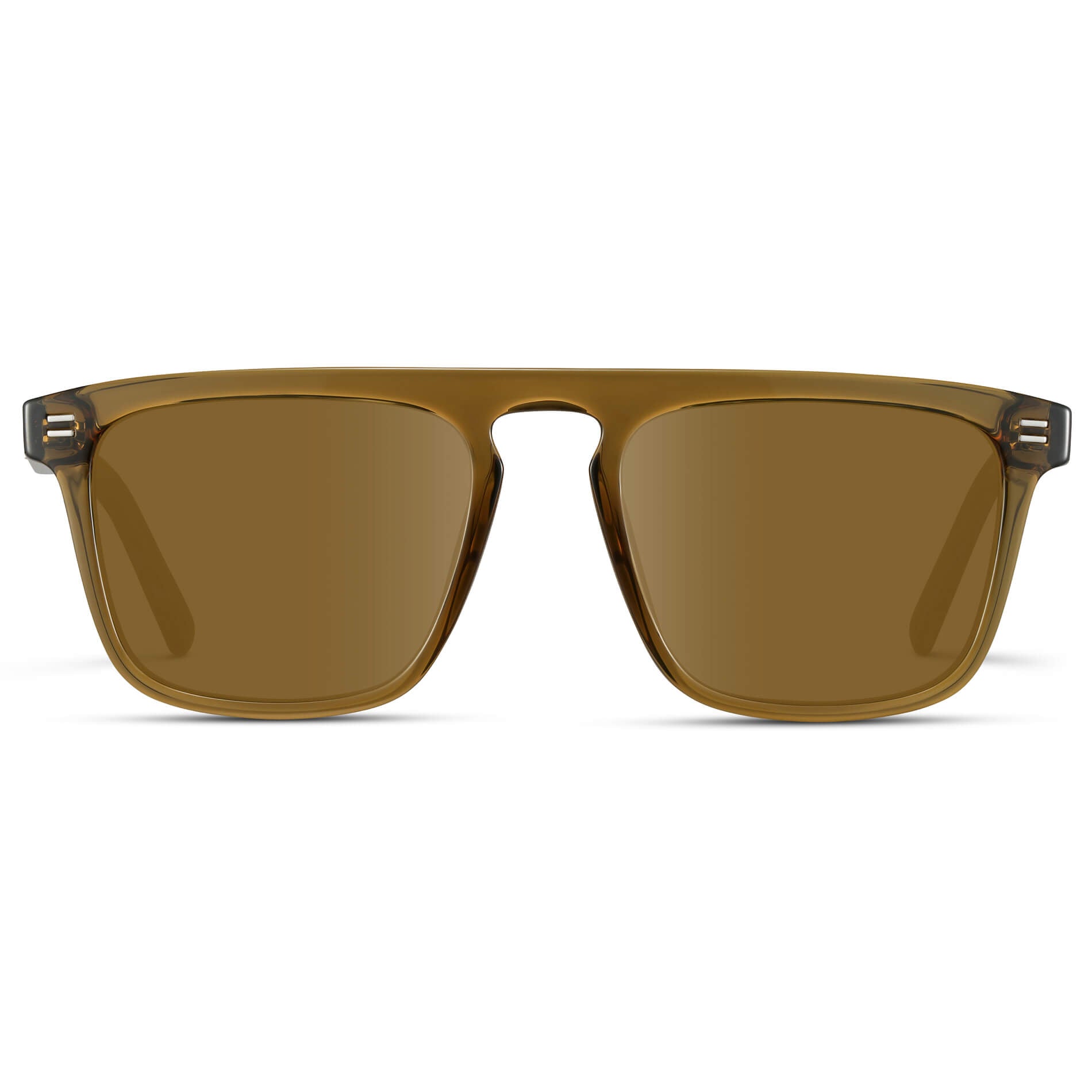 Crystal Verde / Amber Lens || Sleek and modern eyeglasses with thick, straight lines with slightly rounded corners in crystal verde frame with amber lens