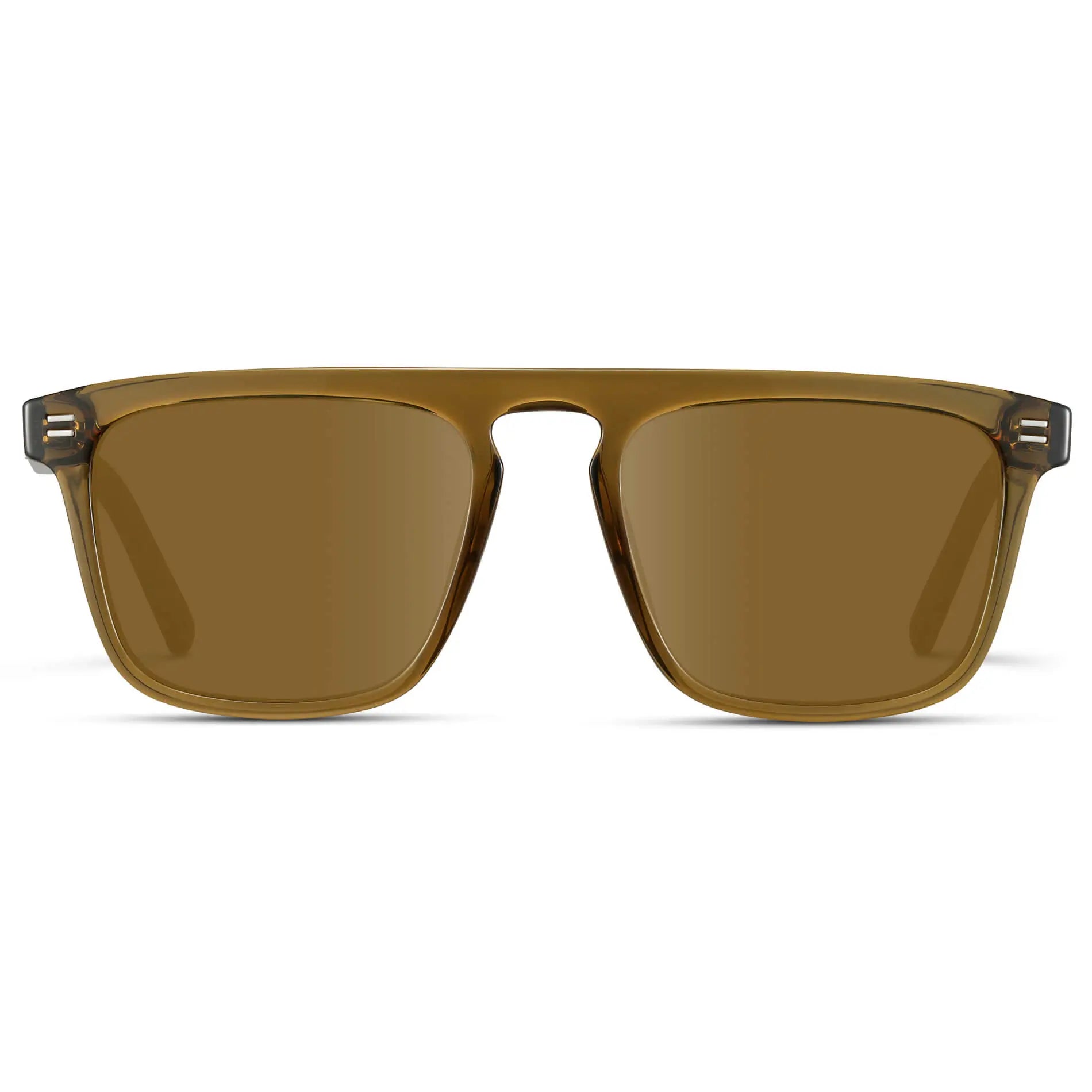 Crystal Verde / Amber || Front view of Men's Sleek and Modern Prescription Sunglasses with Crystal Green Frame and Brown Lenses