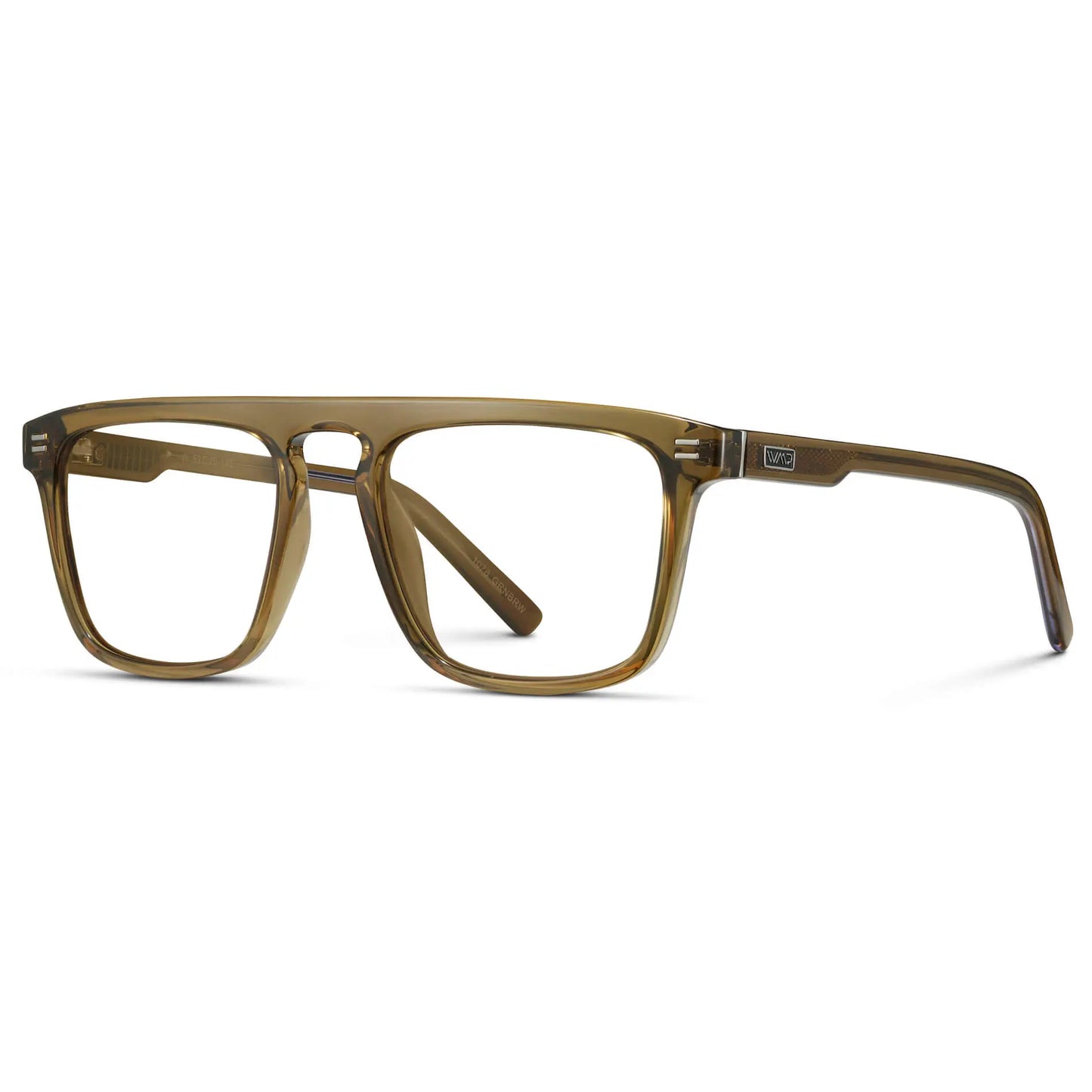 Crystal Verde || Side view of Men's Oversized Square Prescription Glasses with Crystal Verde Frames and Clear Lenses on a white background