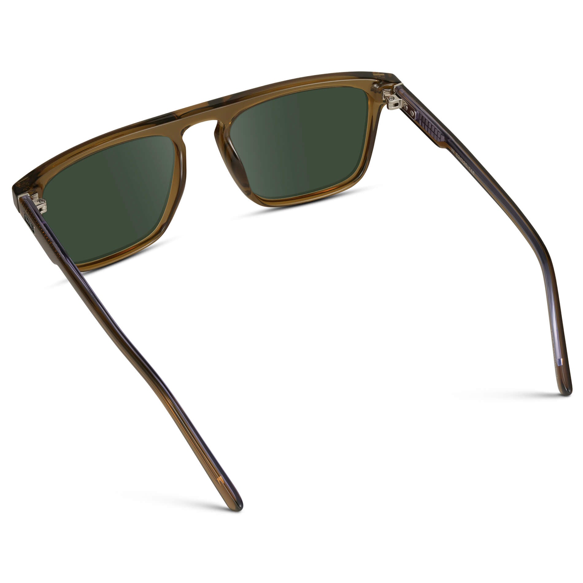 Crystal Verde / G15 Lens || Sleek and modern eyeglasses with thick, straight lines with slightly rounded corners in crystal verde frame with dark green lens