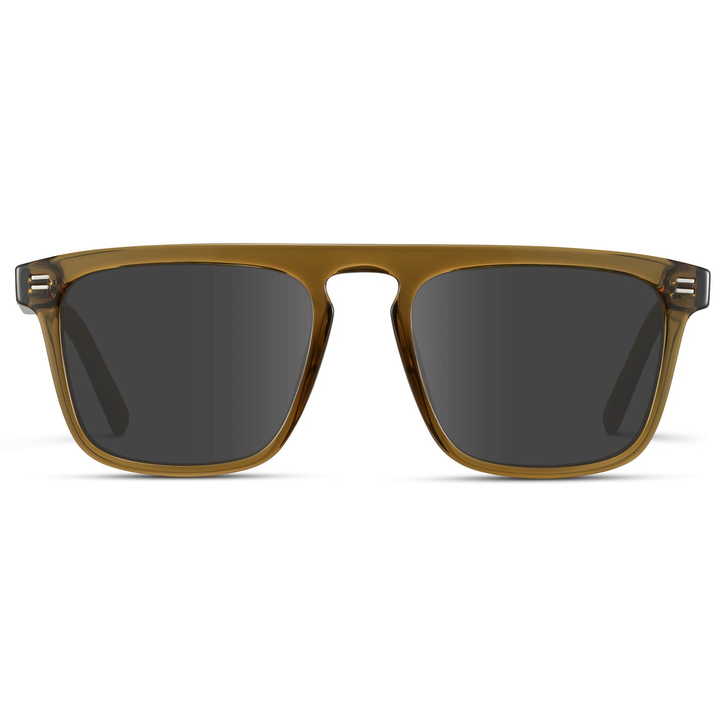 Crystal Verde / Grey Lens || Sleek and modern eyeglasses with thick, straight lines with slightly rounded corners in crystal verde frame with dark grey lens