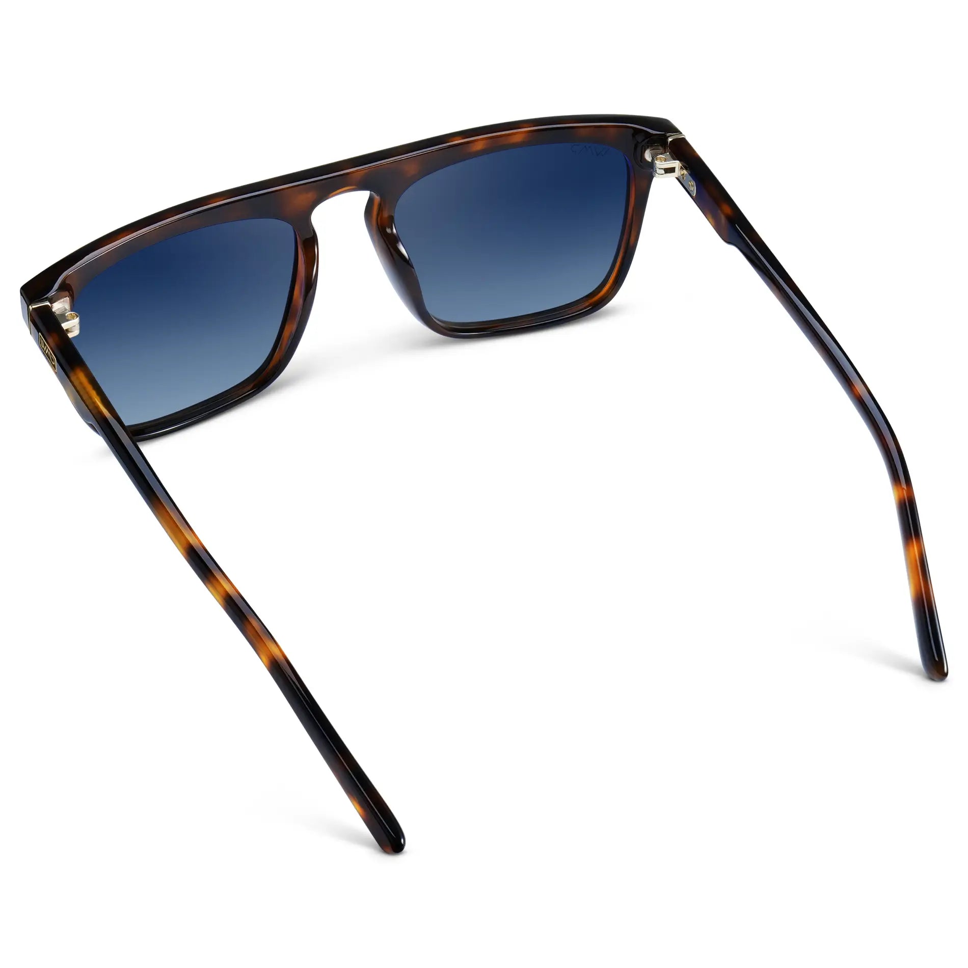 Brown Tortoise / Blue Gradient Lens || Back view of Men's Brown Tortoise Square Sunglasses with Blue Gradient Polarized Lenses on a white background