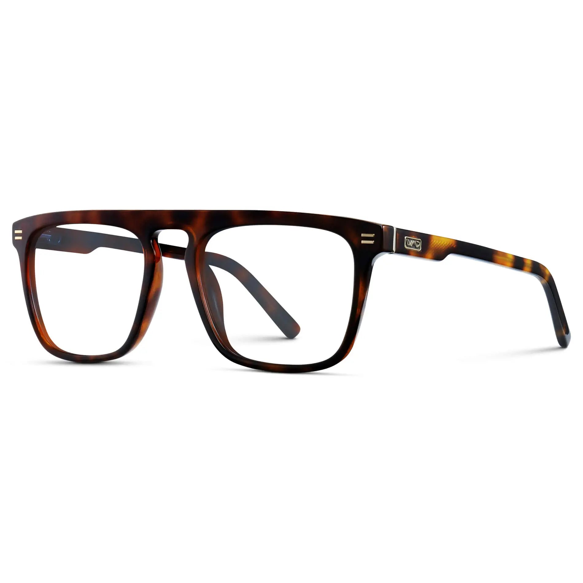 Brown Tortoise || Side view of Men's Oversized Square Prescription Glasses with Brown Tortoise Frames and Clear Lenses on a white background