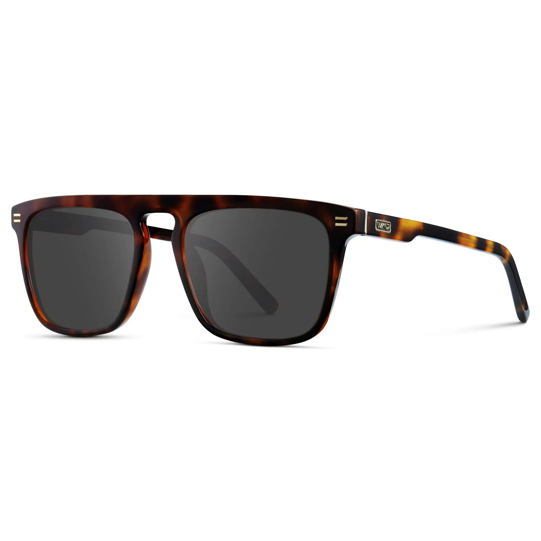Brown Tortoise / Grey || Side view of Men's Oversized Square Prescription Sunglasses with Brown Tortoise Frames and Grey Lenses on a white background