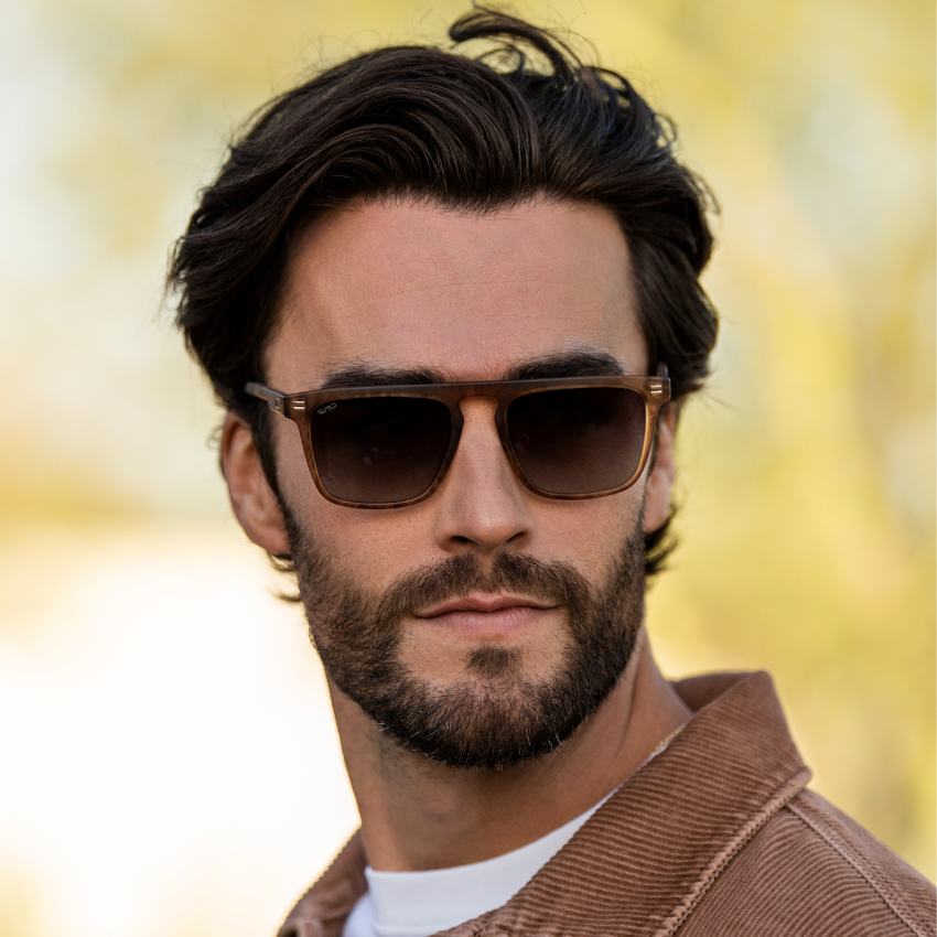 Frosted Oakwood Brown / Brown Gradient Lens || Brown Square Sunglasses with Brown Lenses
