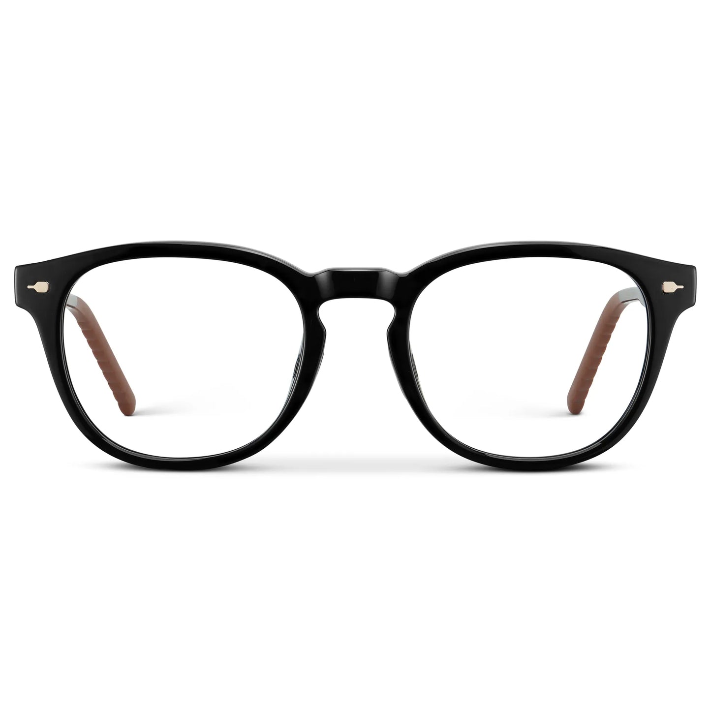 Black || Men's Round Prescription Eyeglasses with Black Frame and Clear Oval Lens on a white background