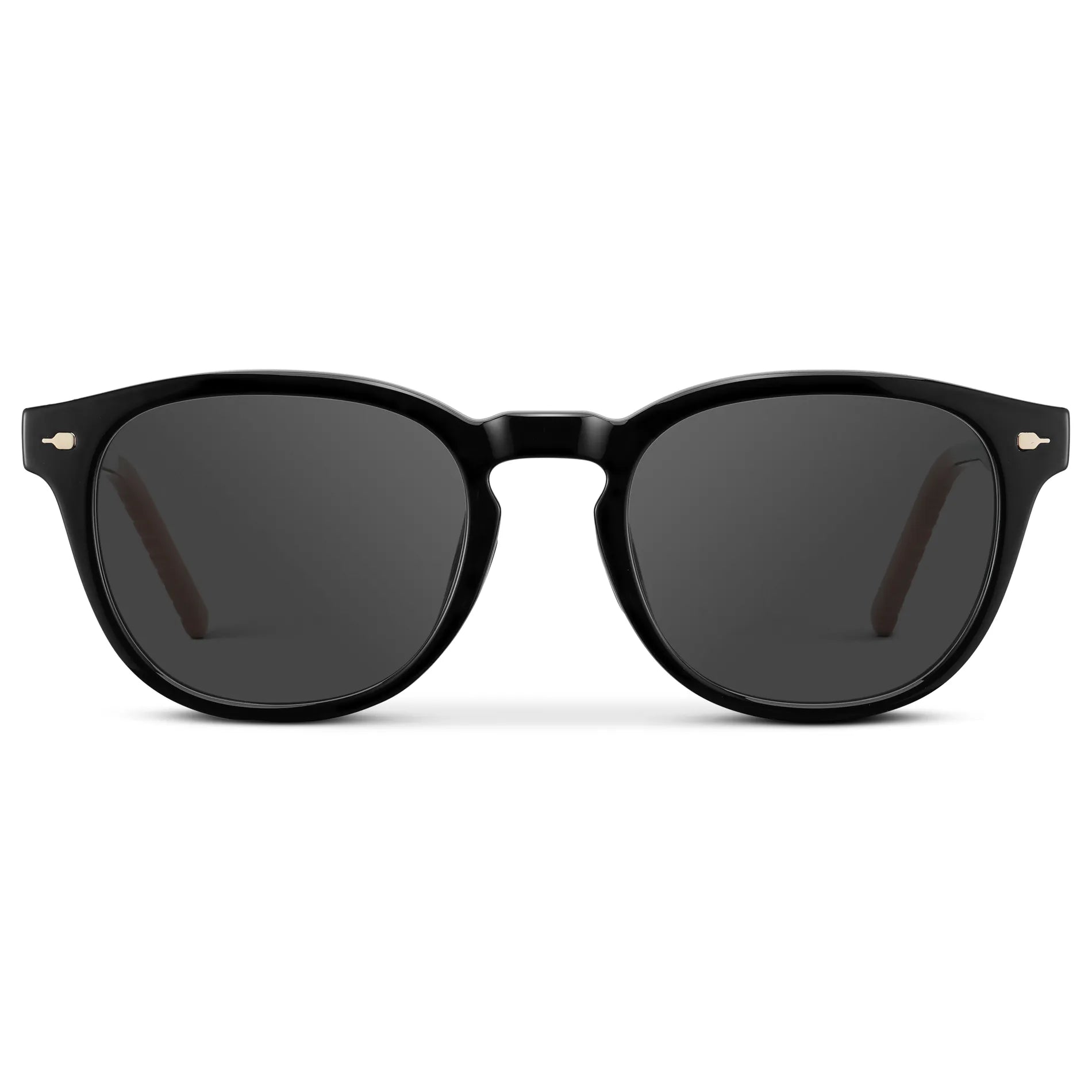 Black / Grey || Men's Round Prescription Sunglasses with Black Frame and Grey Oval Lens on a white background