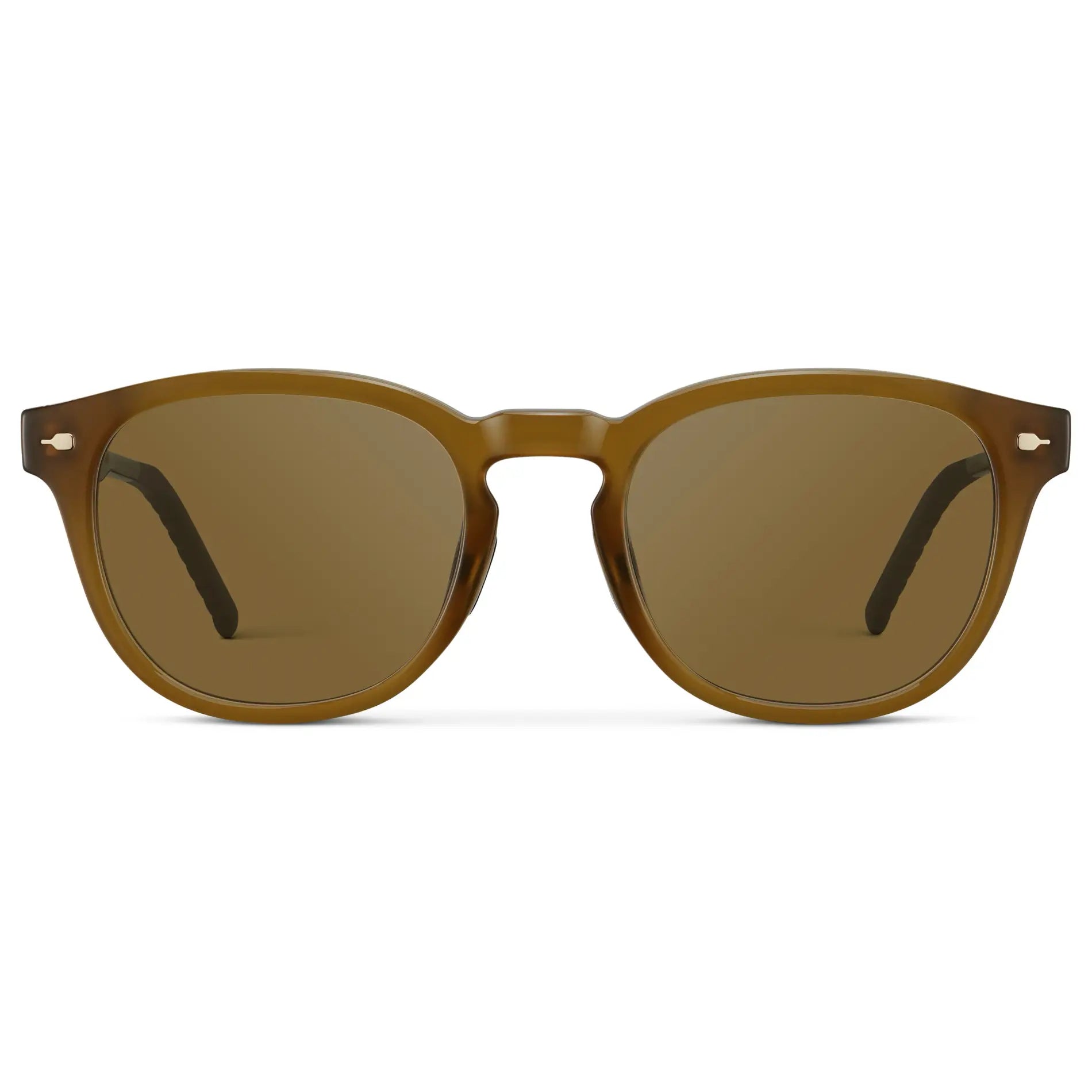 Dune Brown / Amber || Men's Round Prescription Sunglasses with Dune Brown Frame and Brown Oval Lens on a white background