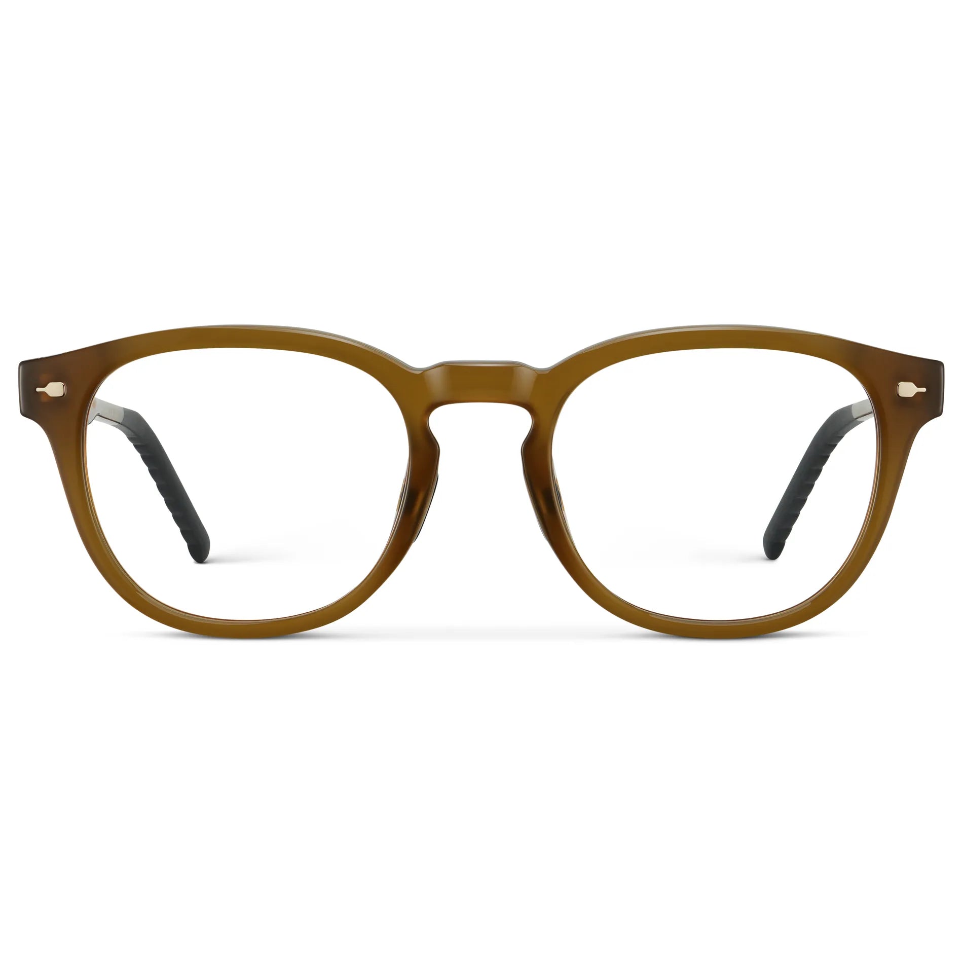 Dune Brown || Men's Round Prescription Eyeglasses with Dune Brown Frame and Clear Oval Lens on a white background
