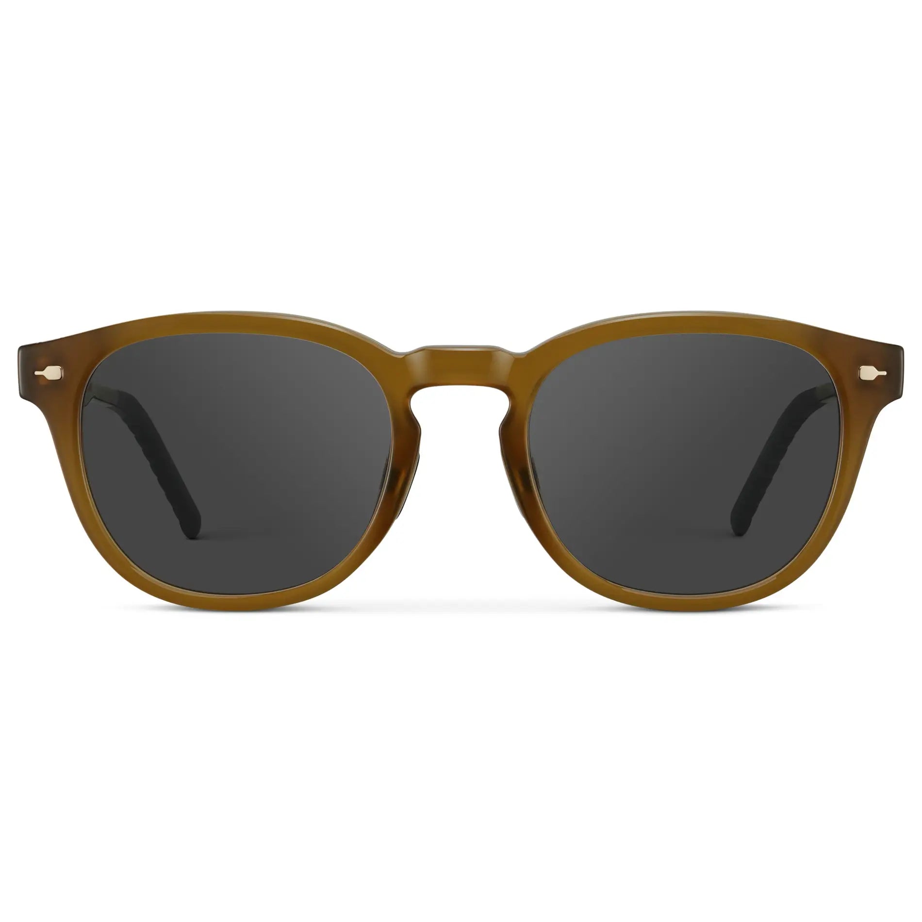 Dune Brown / Grey || Men's Round Prescription Sunglasses with Dune Brown Frame and Grey Oval Lens on a white background