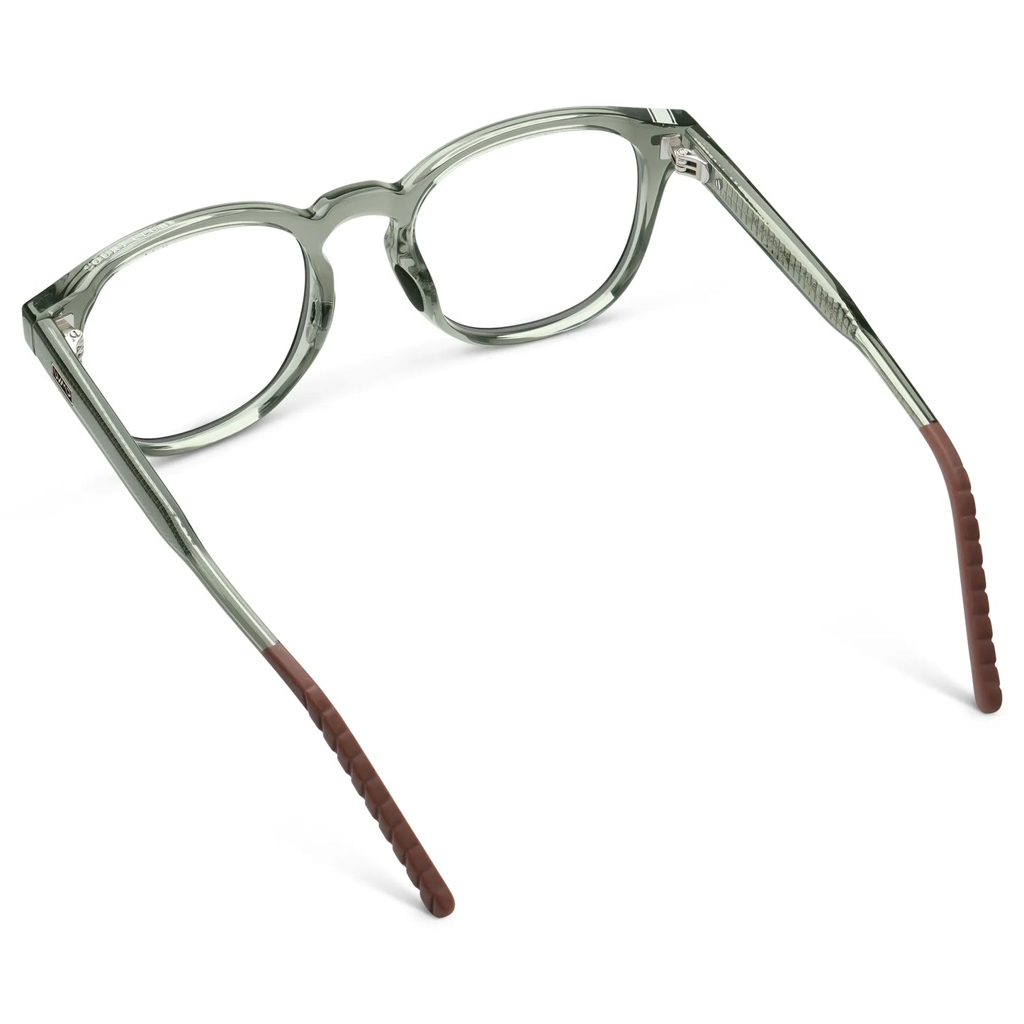 Sage Green || Back view of Men's Round Prescription Eyeglasses with Sage Green Frame and Clear Oval Lens on a white background