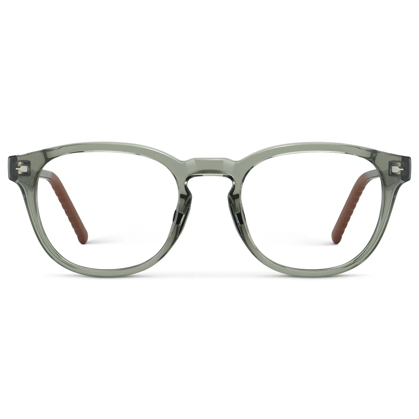 Sage Green || Men's Round Prescription Eyeglasses with Sage Green Frame and Clear Oval Lens on a white background