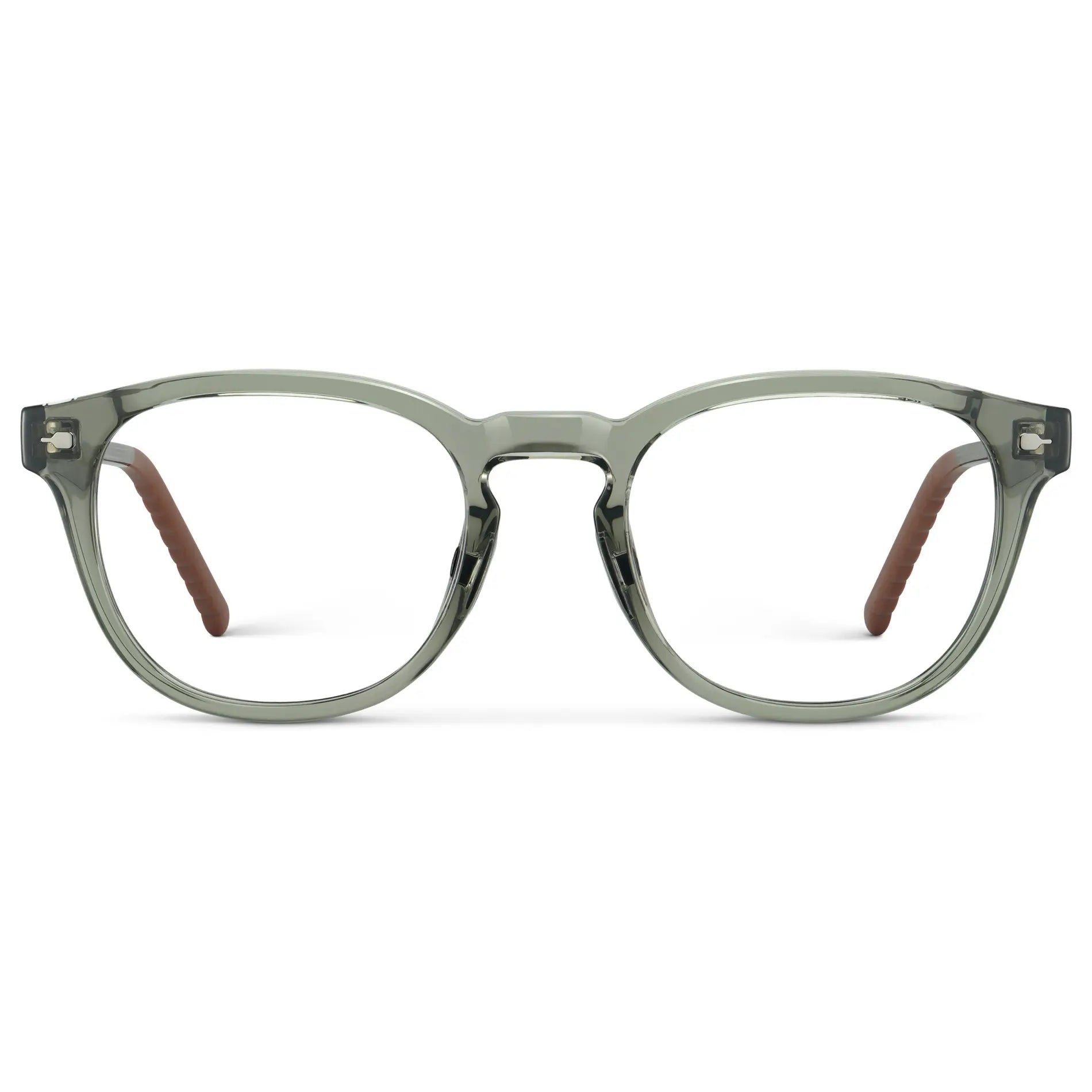 Sage Green || Men's Round Prescription Eyeglasses with Sage Green Frame and Clear Oval Lens on a white background