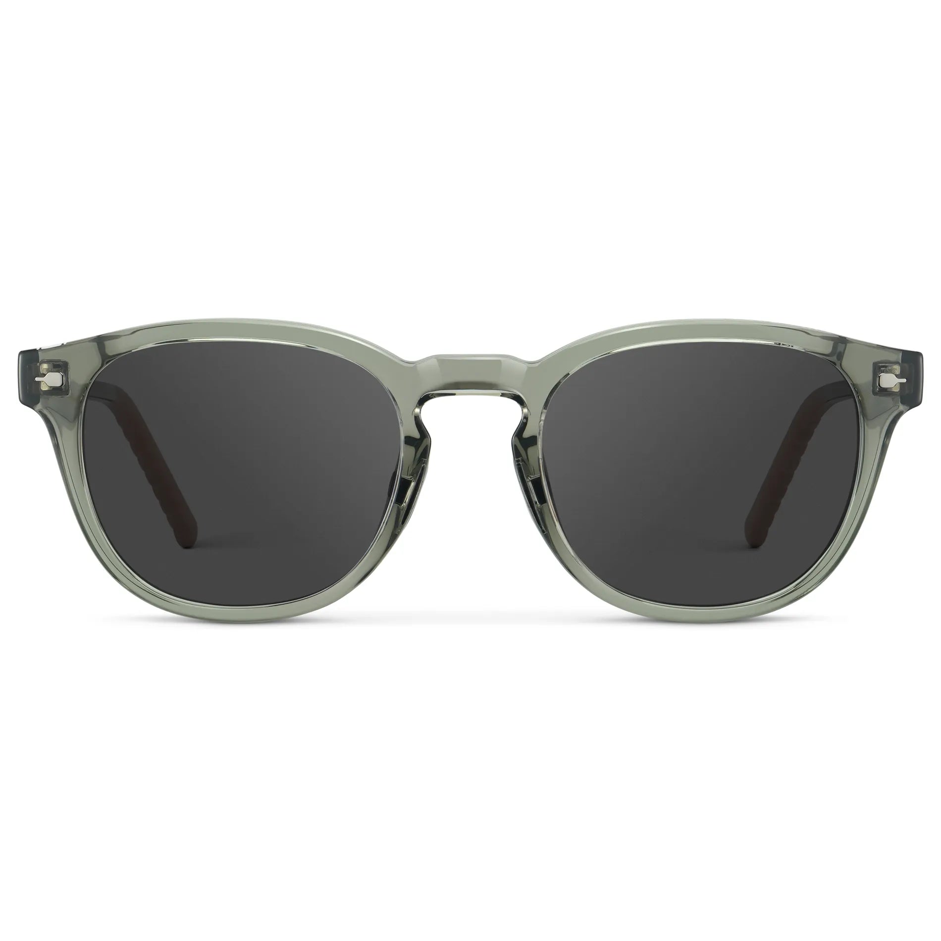 Sage Green / Grey || Men's Round Prescription Sunglasses with Sage Green Frame and Grey Oval Lens on a white background