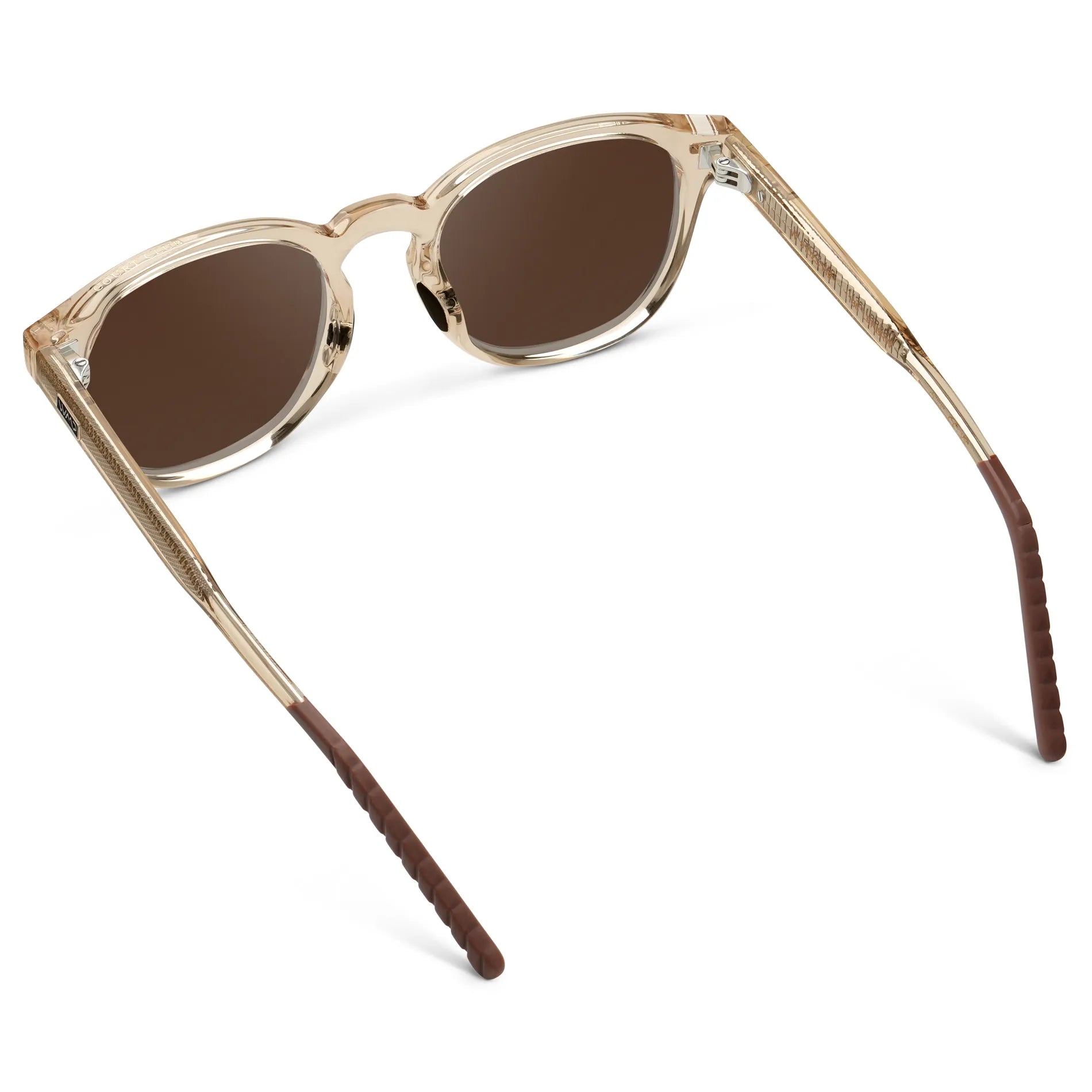 Sand Brown / Dark Brown Lens || Back view of Men's Round Sunglasses with Sand Brown Frame and Dark Brown Oval Lens on a white background